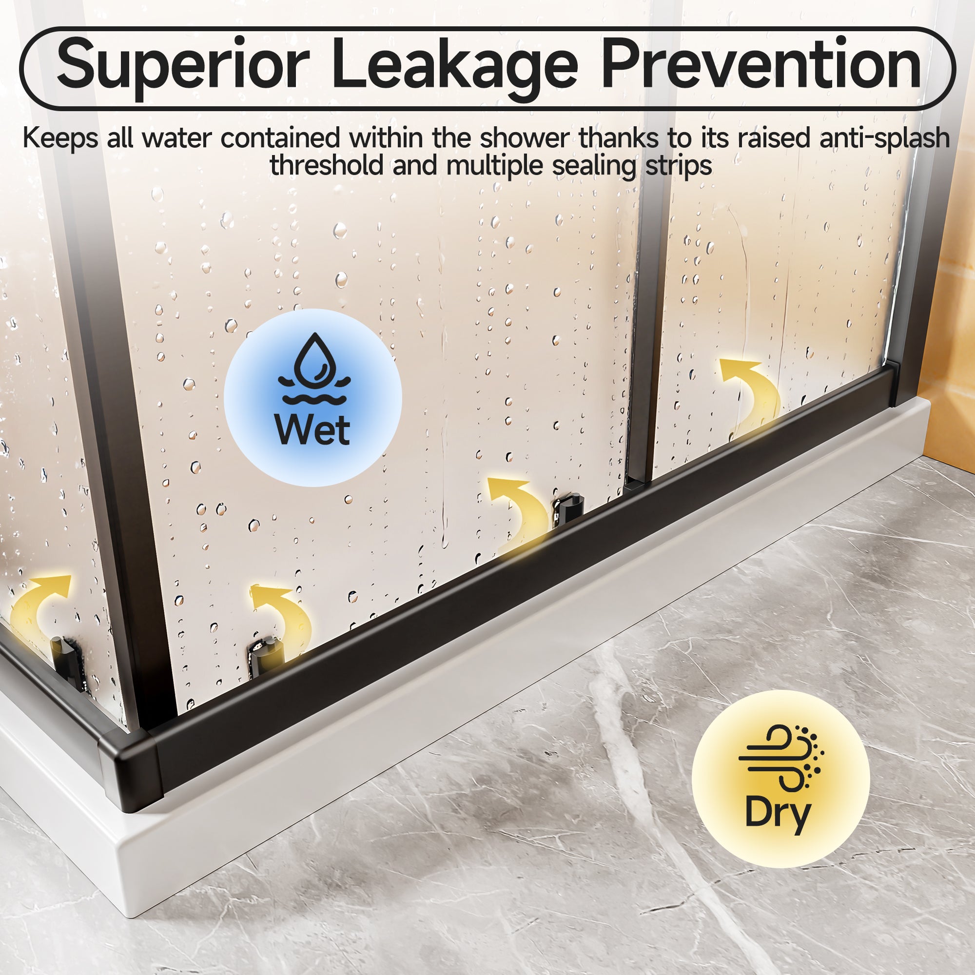 36 x 36 x 72 in Frosted Corner Sliding Shower Enclosure - 36 x 36 x 72 in / Matte Black / Frosted Glass view 6