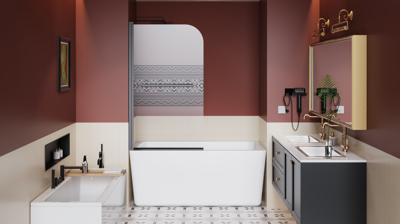 32 x 55 in Bohemian Bathtub Screen - 32 x 55 in / Matte Black view 2