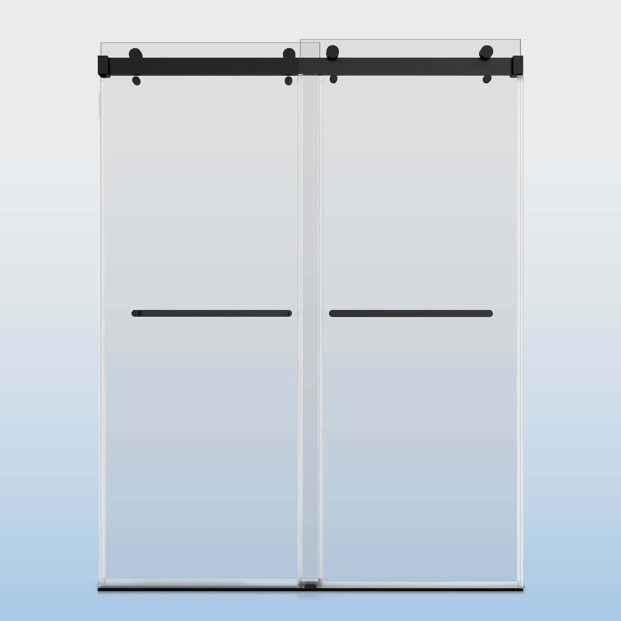 56-60"W × 72"H Double Sliding Frameless Shower Door With 3/8 inches (10mm) Clear Tempered Glass, Matte Black Finish