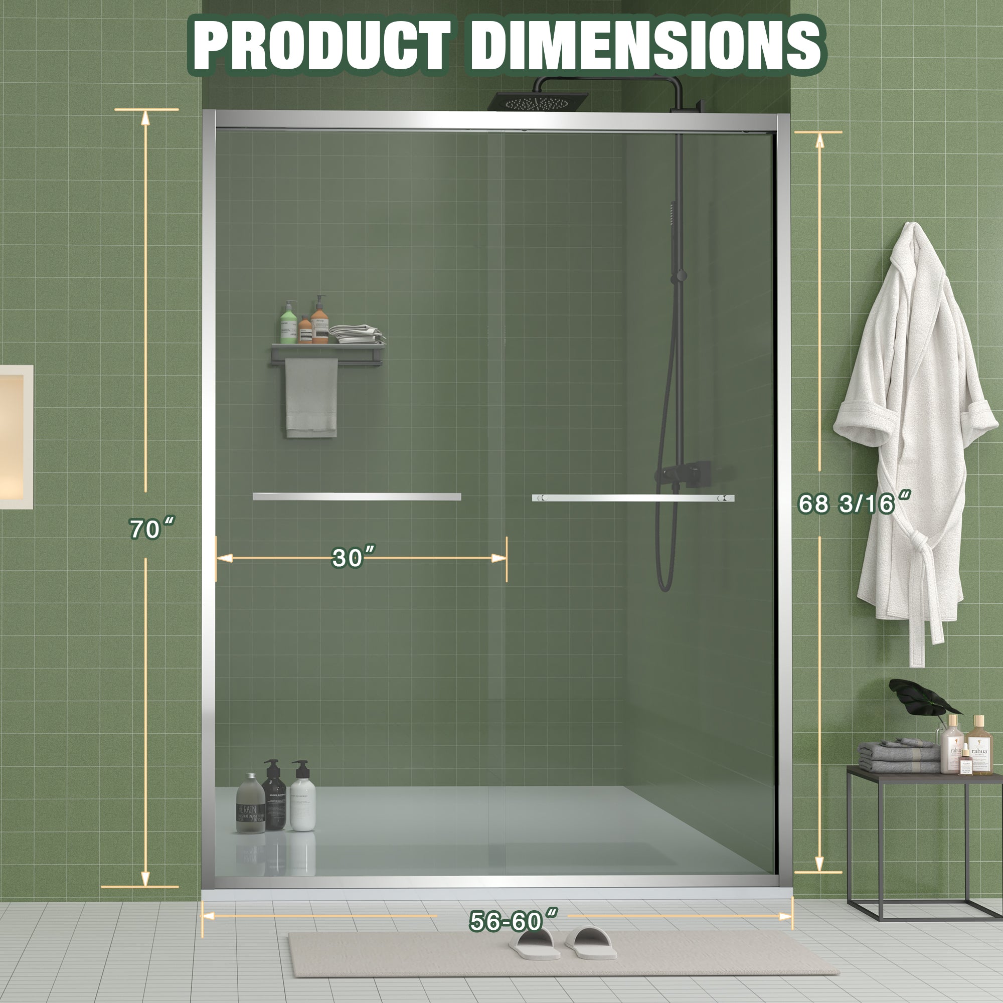 56-60 x 70 in Chrome Bypass Shower Door - 56-60 x 70 in / Chrome view 2