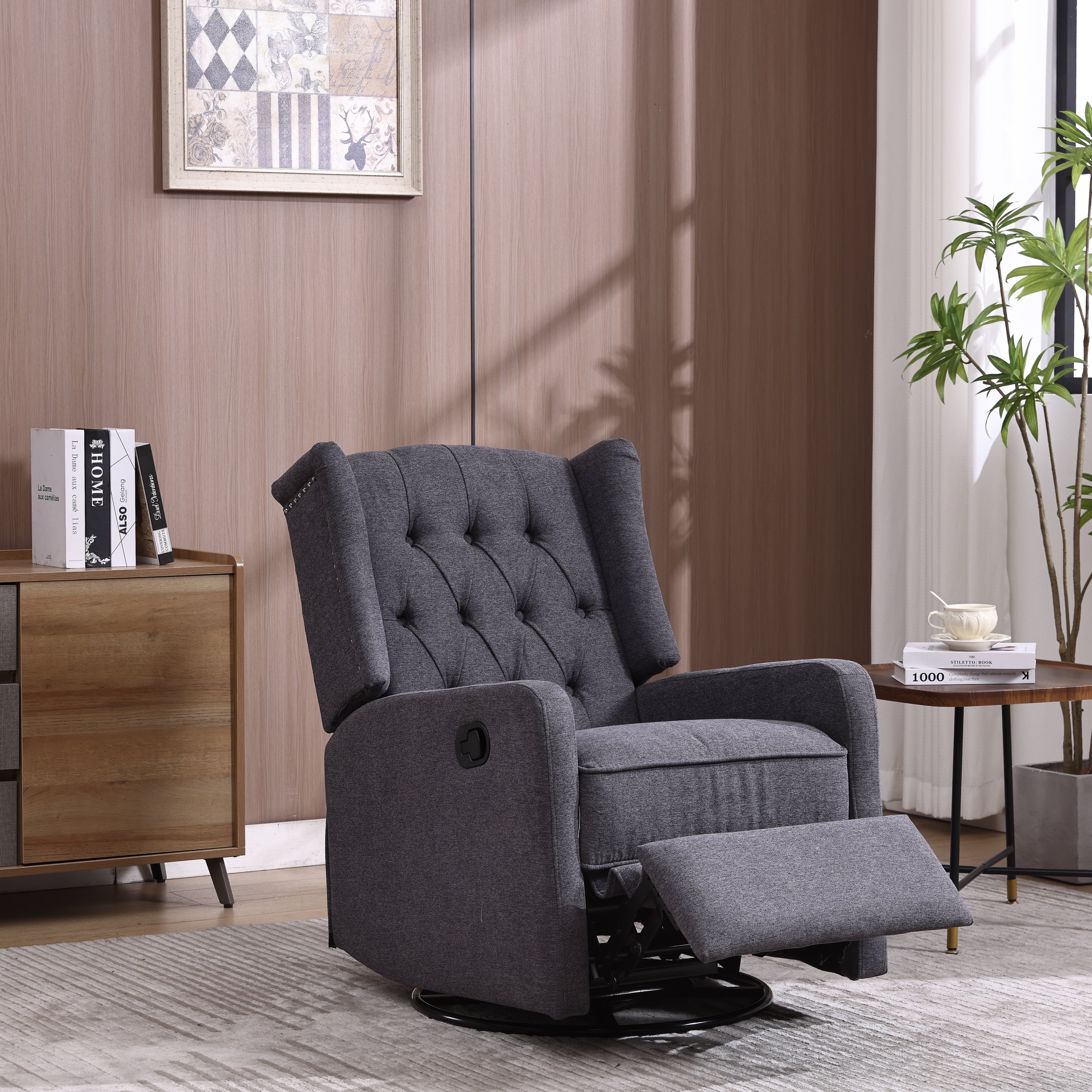 COOLMORE Rocking Recliner Chair,360 Degree Swivel Nursery Rocking Chair,Glider Chair,Modern Small Rocking Swivel Recliner Chair for Bedroom,Living Room Chair Home Theater Seat (Dark Gray)