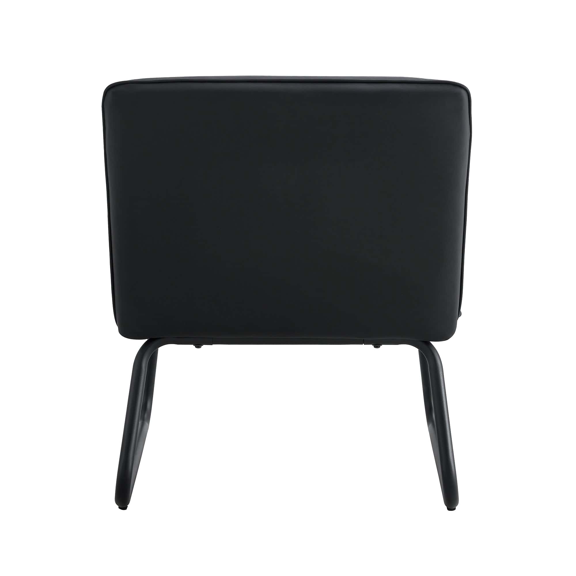 Black minimalist armless sofa chair with PU backrest, paired with black metal legs, suitable for offices, restaurants, kitchens, and bedrooms