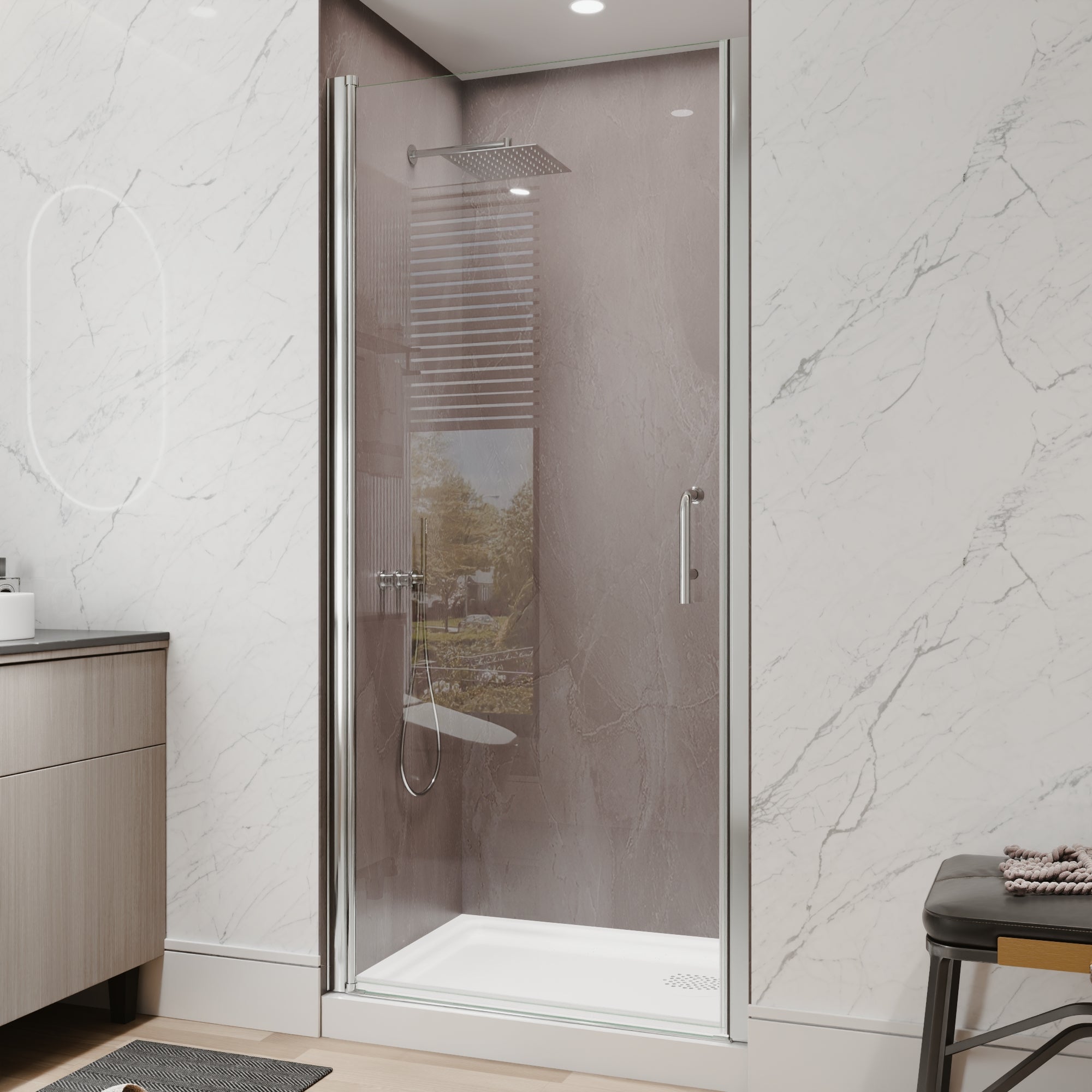 34-36 x 72 in Semi-Frameless Pivot Shower Door - 34-36 x 72 in / Chrome / Clear Glass view 2