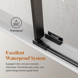 56-72 x 76 in Round-Tube Single Sliding Shower Door - 56-60 x 76 in / 1/4 in Glass / Matte Black view 3