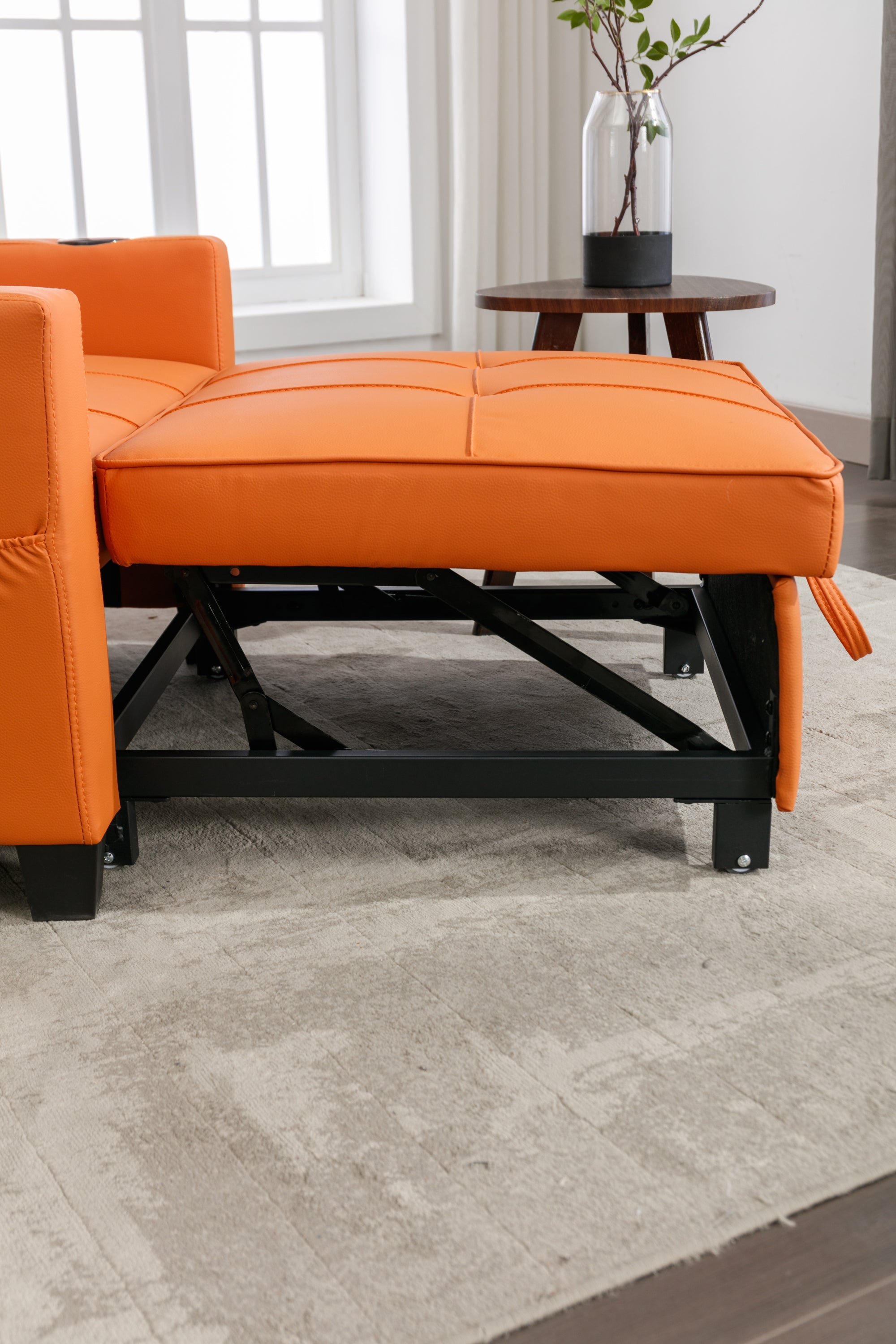 Futon Chair Bed Convertible Chair 3-in-1 Pull Out Sleeper Chair Beds with USB Ports,Wear-resistant and Anti-scratch, Armchair Bed Sleeper for Living Room (Orange Leather)