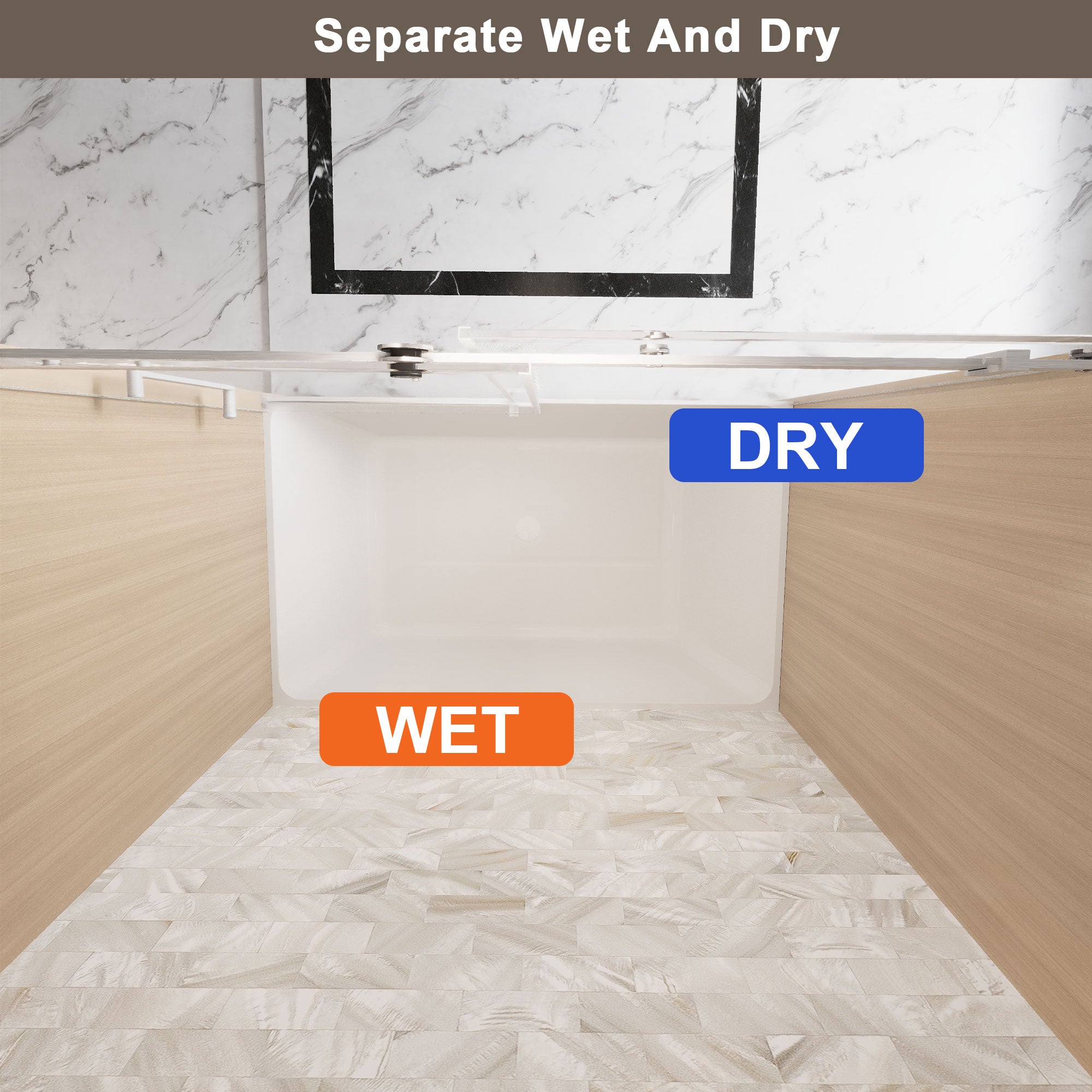 56-60 x 60 in Frameless Single Sliding Square-Tube Tub Door - 56-60 x 60 in / Brushed Nickel / Square Tube view 7