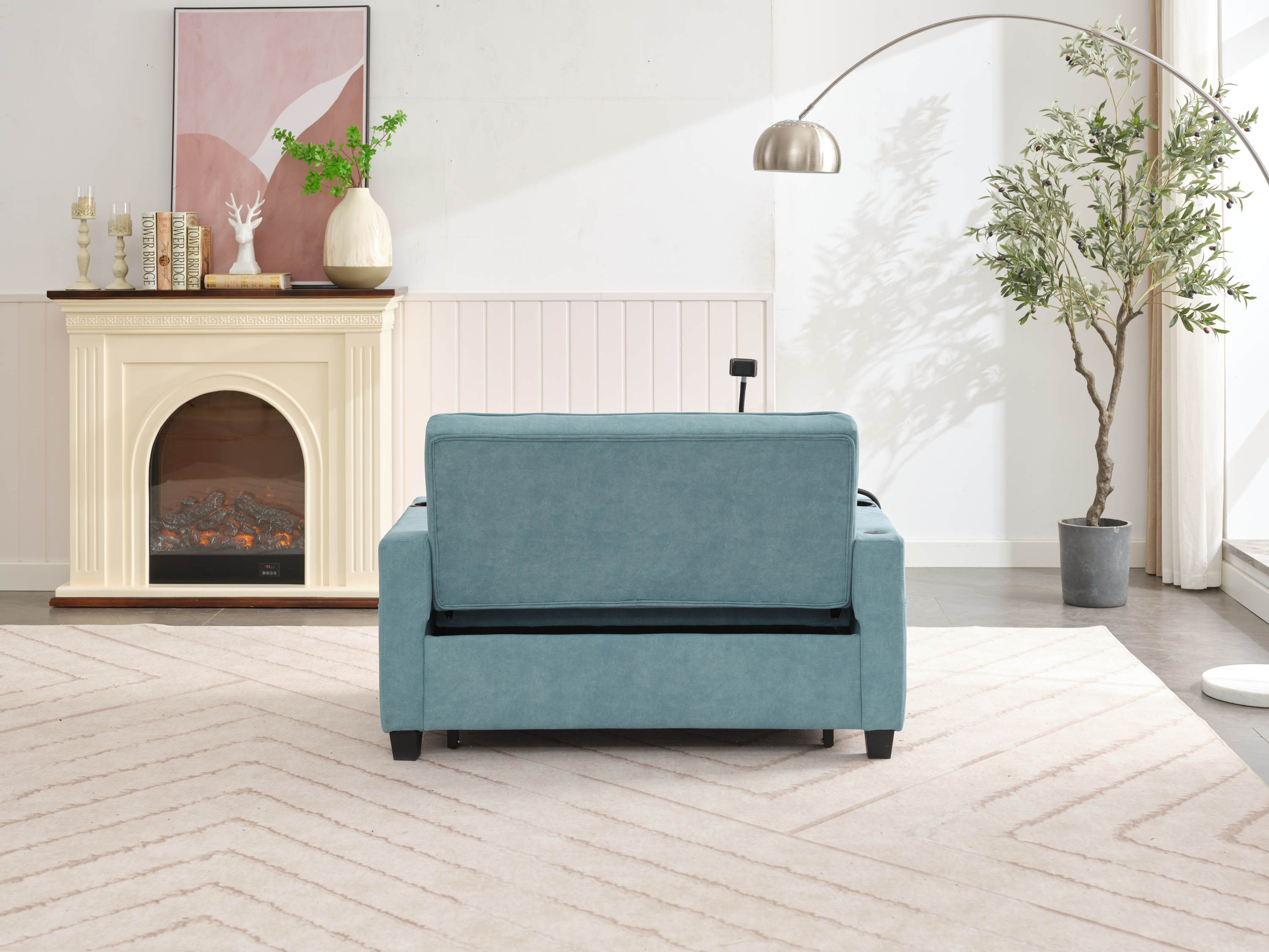 Futon Chair Bed Convertible Chair 3-in-1 Pull Out Sleeper Chair Beds with USB Ports,Wear-resistant and Anti-scratch, Armchair Bed Sleeper for Living Room (Green Tech cloth)