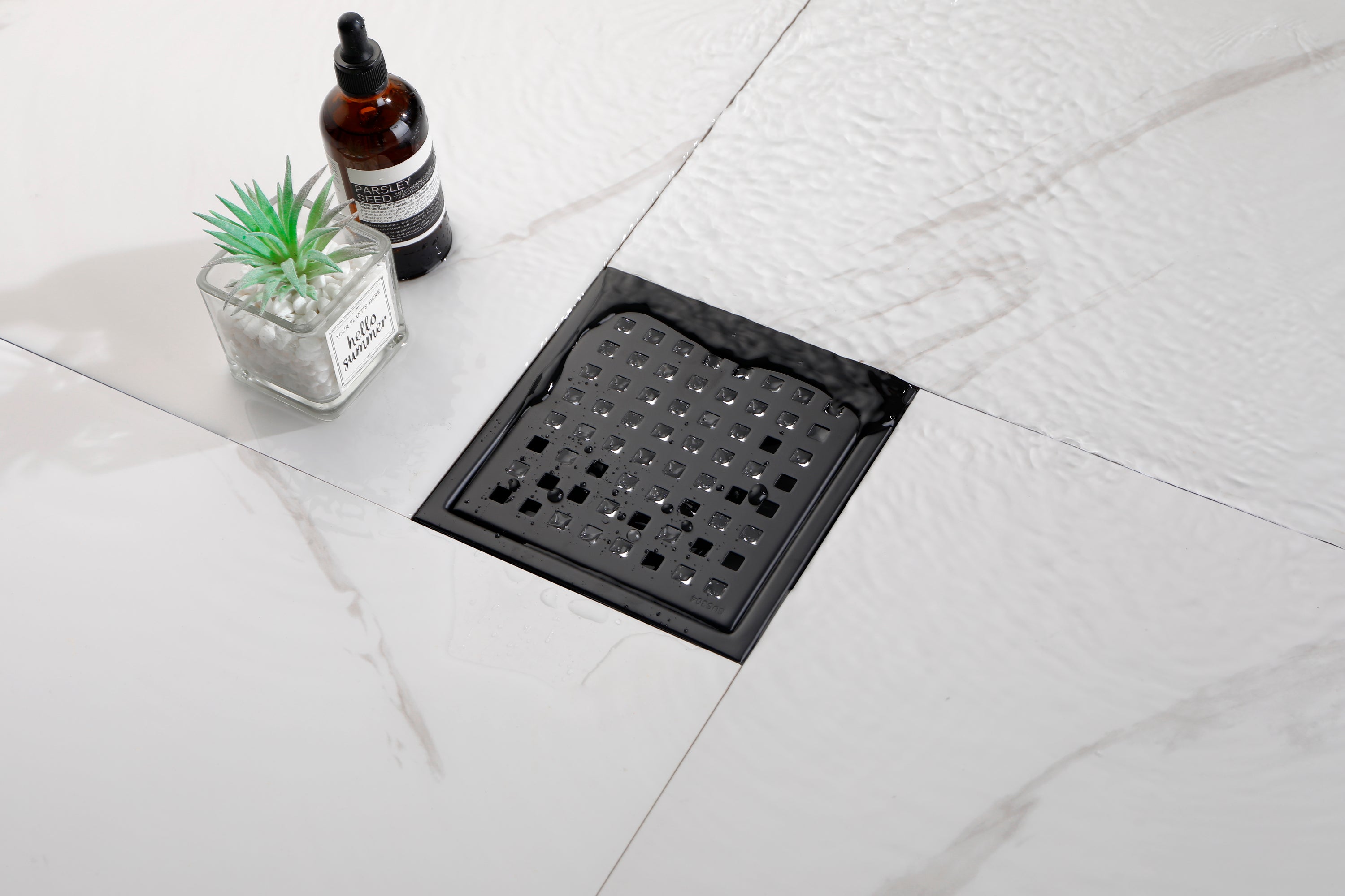 6 Inch Square Shower Floor Drain Square Shower Floor Drain with Flange,Pattern Grate Removable,Food-Grade SUS 304 Stainless Steel