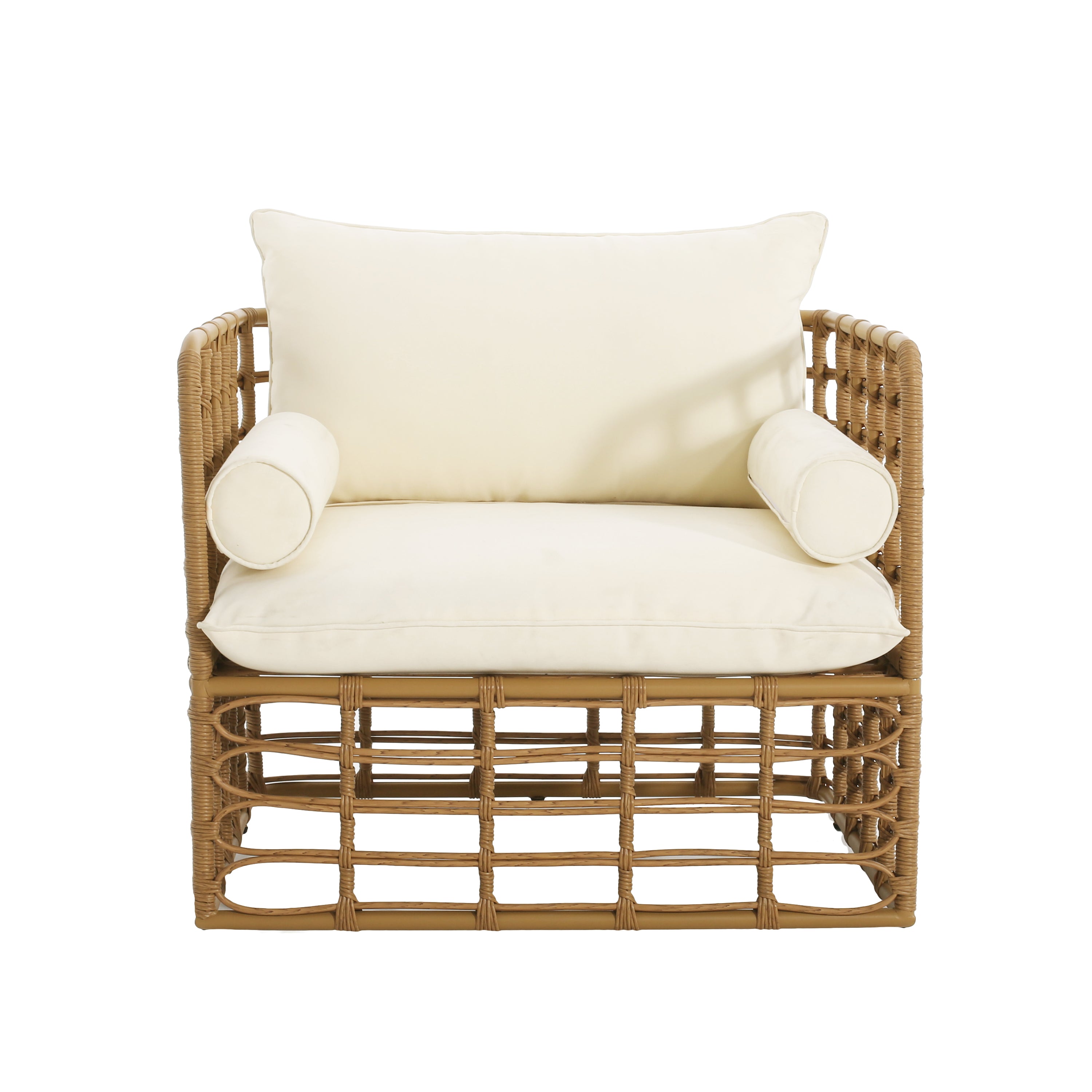 2-Piece Rattan Accent Chair Set with Side Table, Open Weave Boho Design, Perfect for Stylish Seating in Living Room, Sunroom, or Patio Relaxation