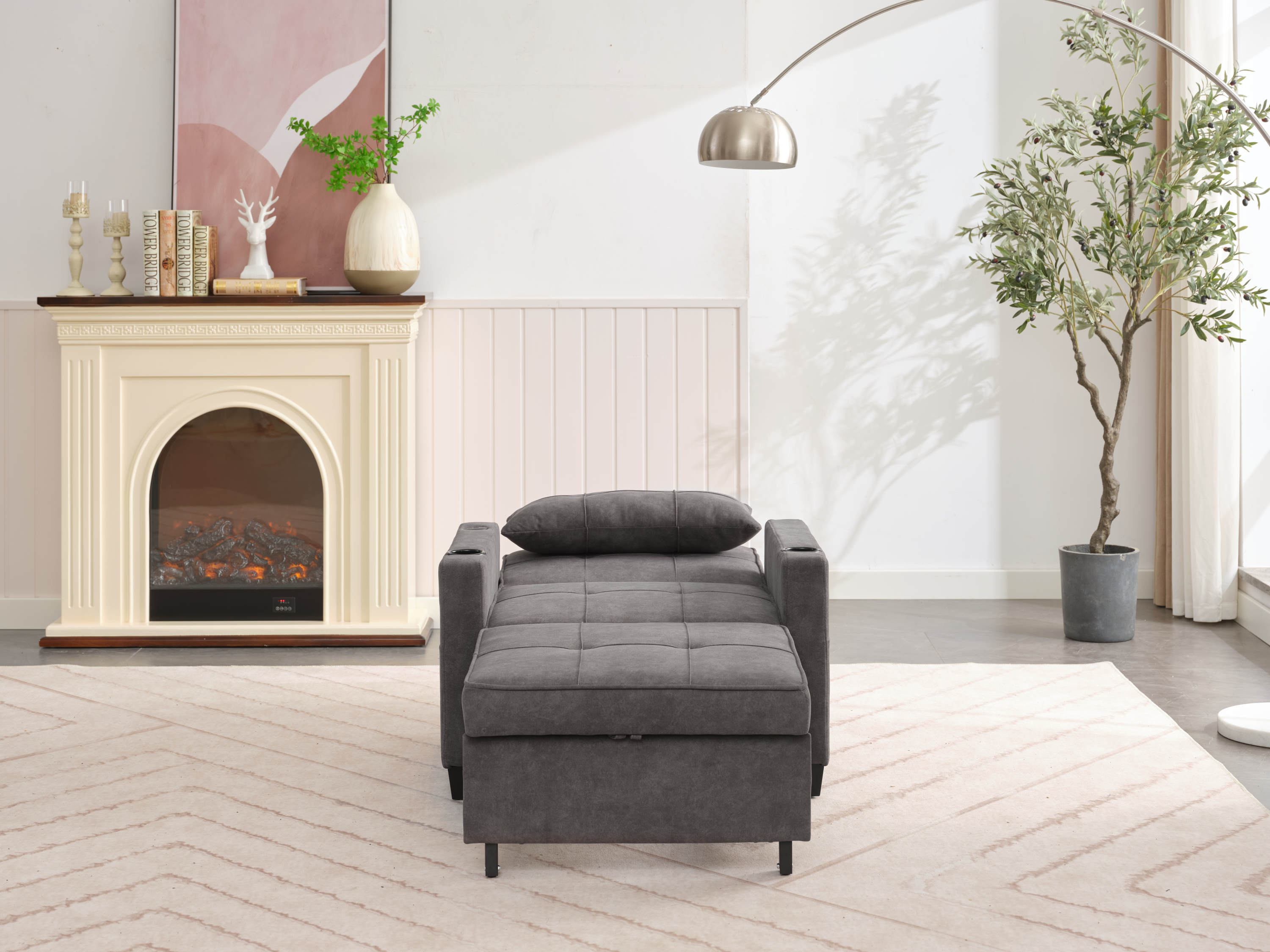 Futon Chair Bed Convertible Chair 3-in-1 Pull Out Sleeper Chair Beds with USB Ports,Wear-resistant and Anti-scratch, Armchair Bed Sleeper for Living Room (Dark Grey Scratch Cloth)