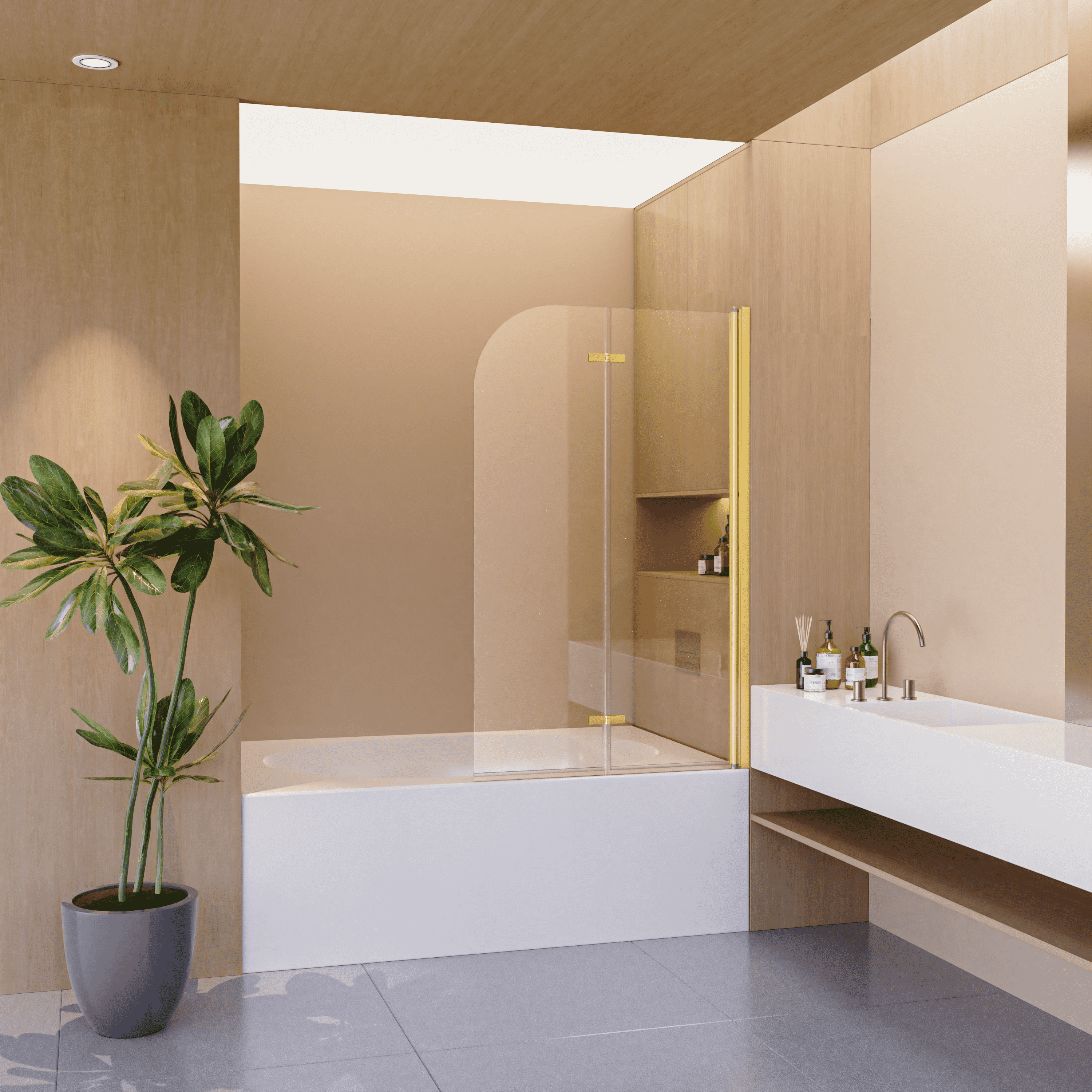 34" W x 58" H Frameless Folding Pivot Bathtub Door, 1/4" (6mm) Thick SGCC Clear Tempered Glass