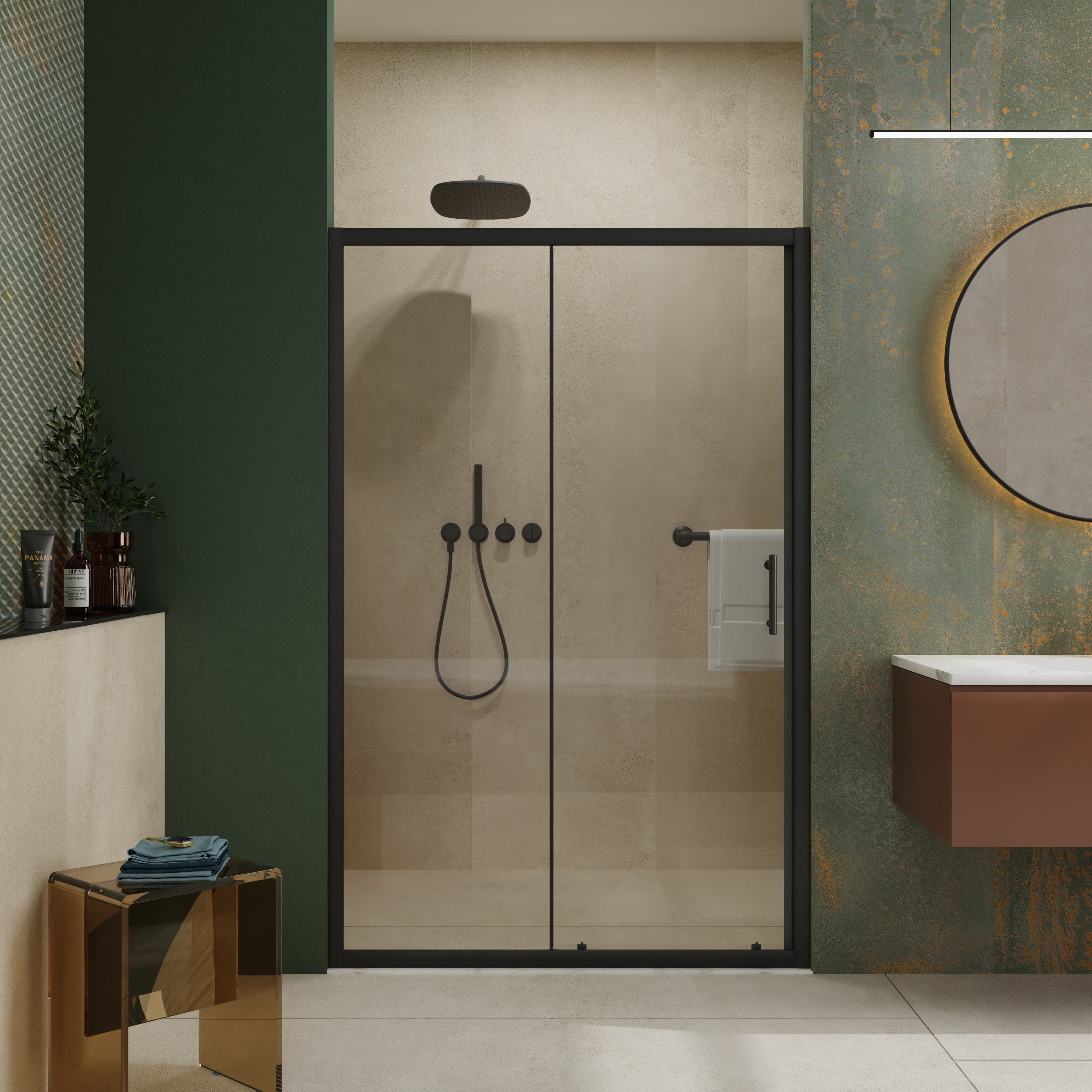 48-60 x 72 in Single Sliding Shower Door - Matte Black view 1