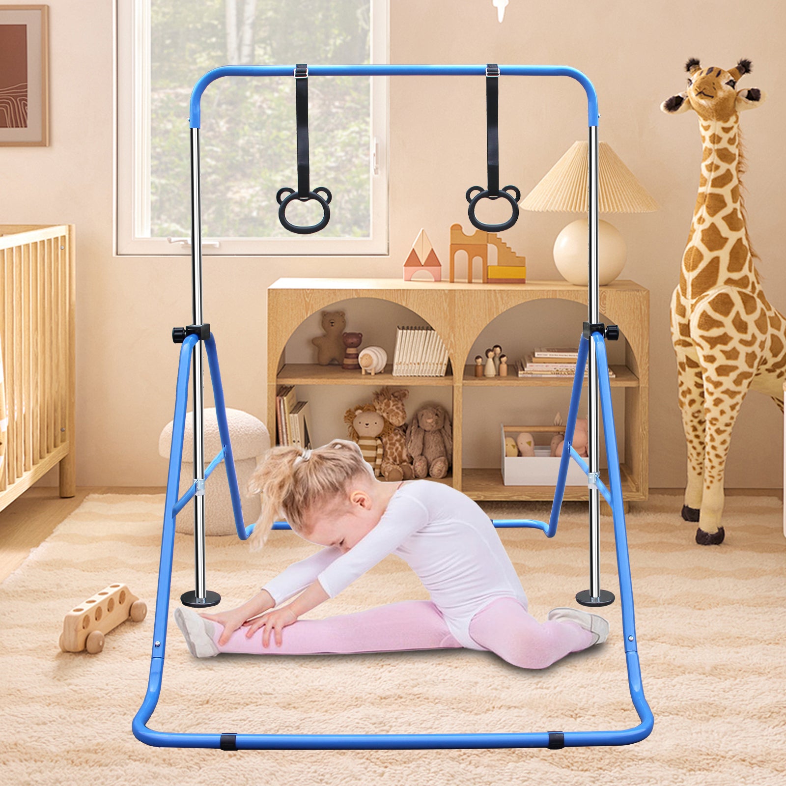 Multi-Functional Adjustable Height Children's Horizontal Gymnastic Bar With Bear Rings