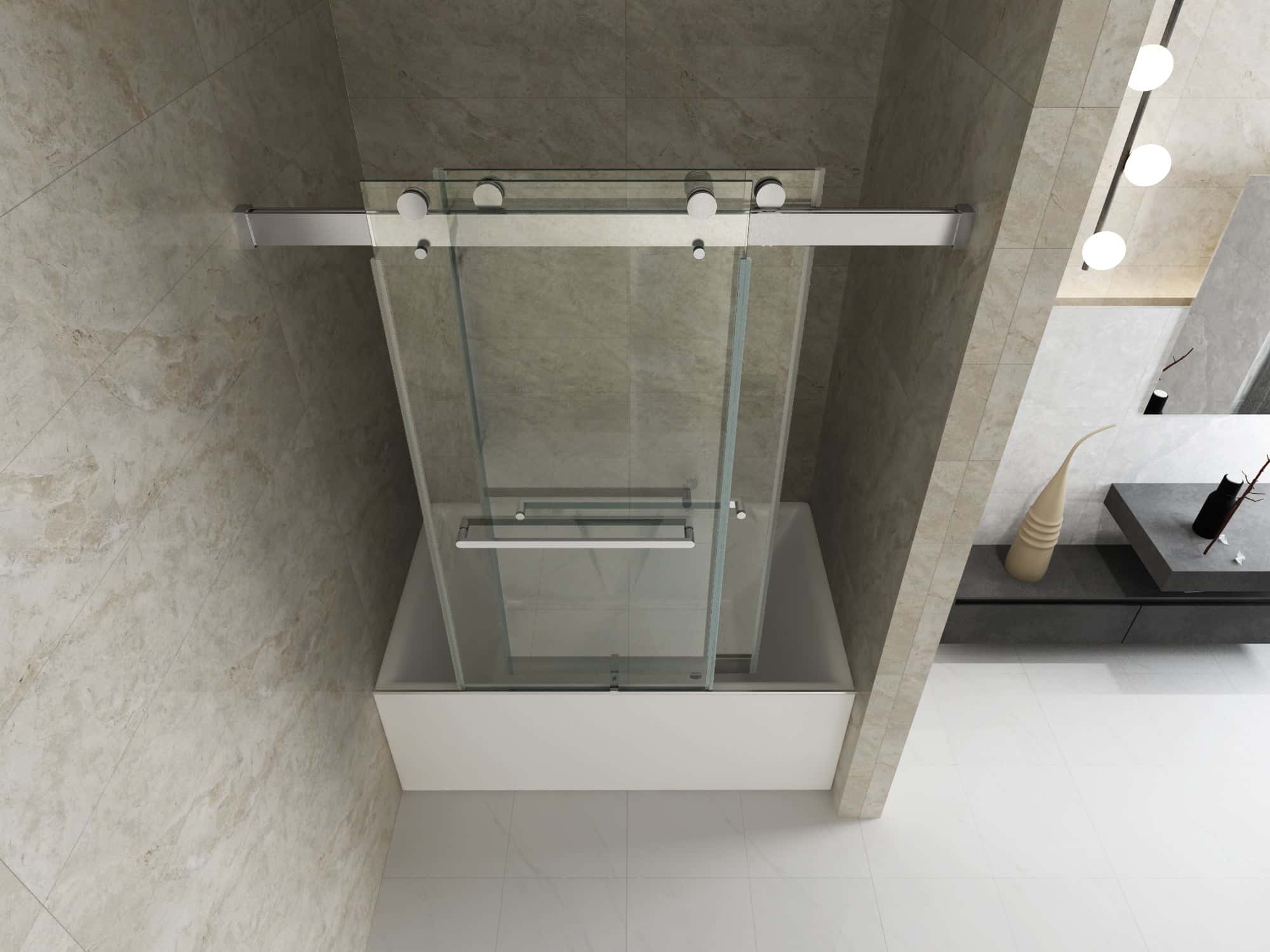 56-60"W x 65''H Frameless Double Sliding Tub Door, Bypass Tub Door Clear Glass Soft Closing in Chrome 23D02-T60C