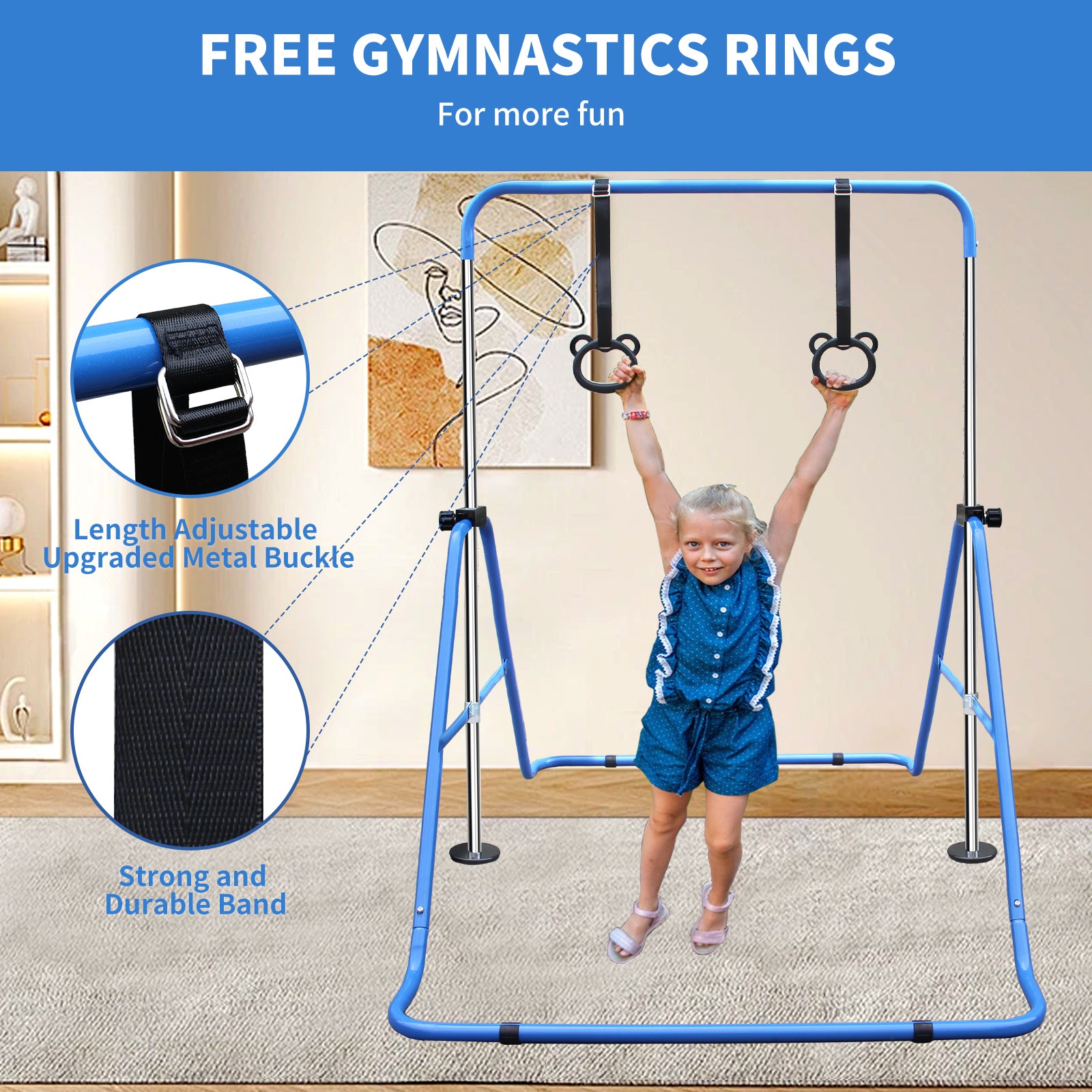 Multi-Functional Adjustable Height Children's Horizontal Gymnastic Bar With Bear Rings