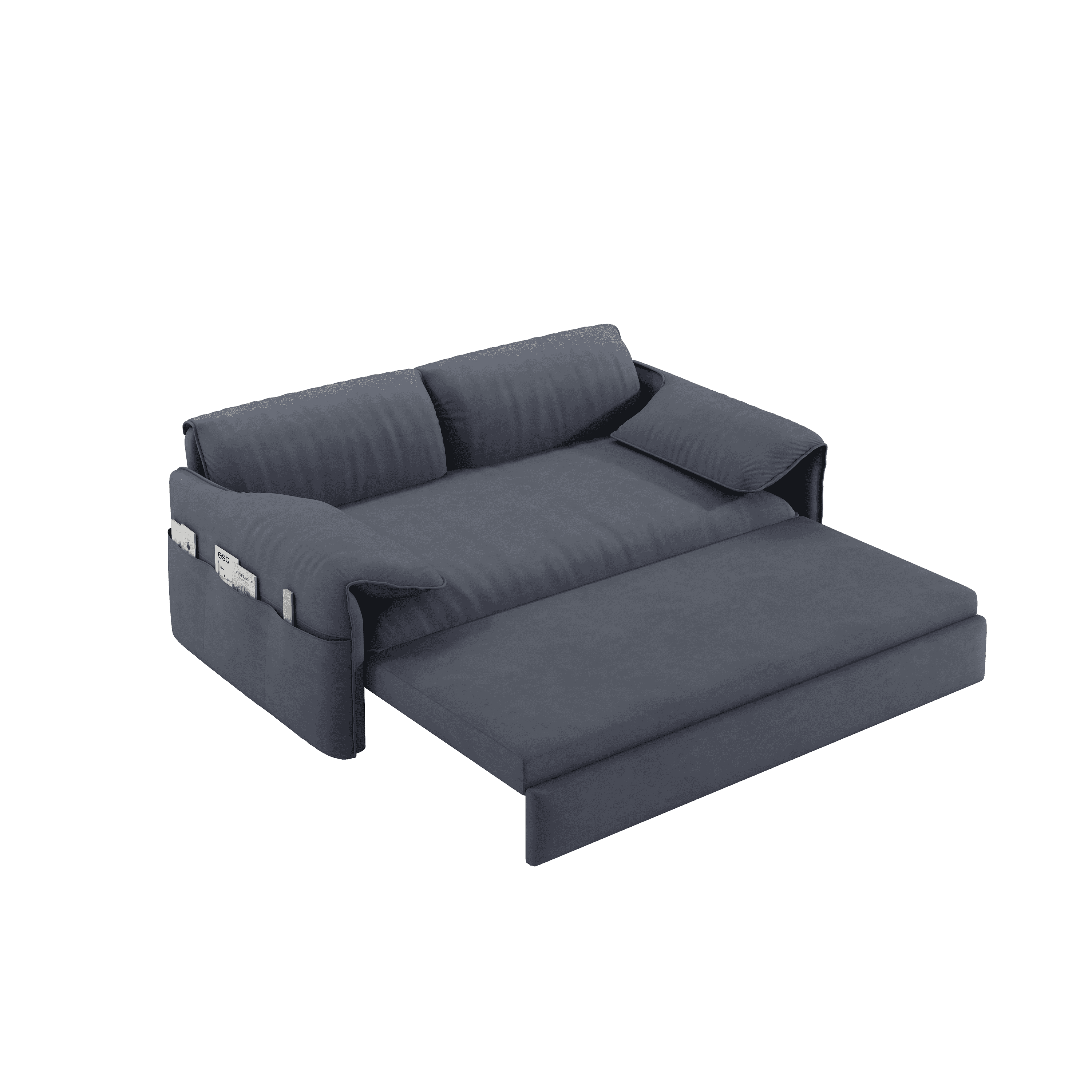 63.8" Queen Pull Out Sofa Bed, 3-in-1 Convertible Sleeper Sofa with Side Storage,Multi-Functional Velvet Loveseat Bed for Living Room,Bedroom,Apartment,Office,Grey(Old Sku:W1885122052/W1885P154639
)