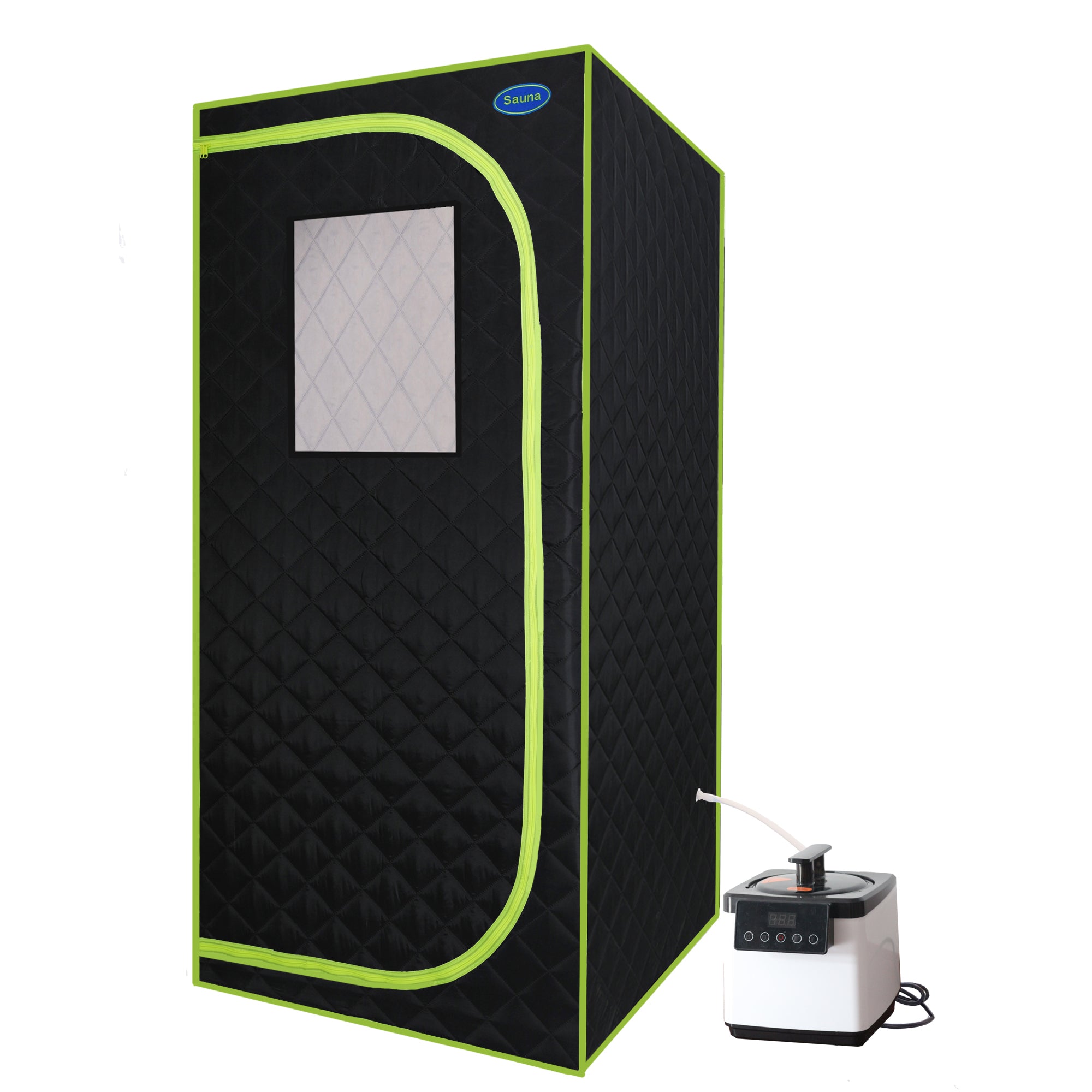 Portable Plus Type Full Size Steam Sauna tent. Spa, Detox ,Therapy and Relaxation at home.Larger Space,Stainless Steel Pipes Connector Easy to Install, with FCC Certification--Black(Green binding)