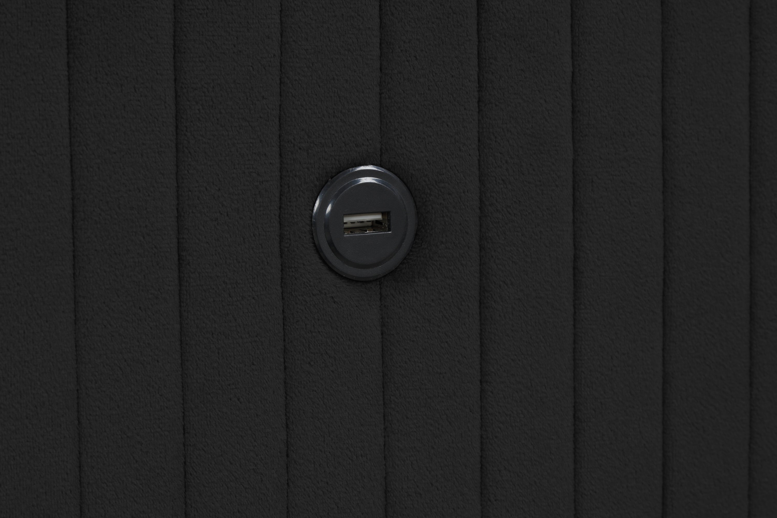 Upholstery Wooden King Bed with Ambient lighting in Black Velvet Finish