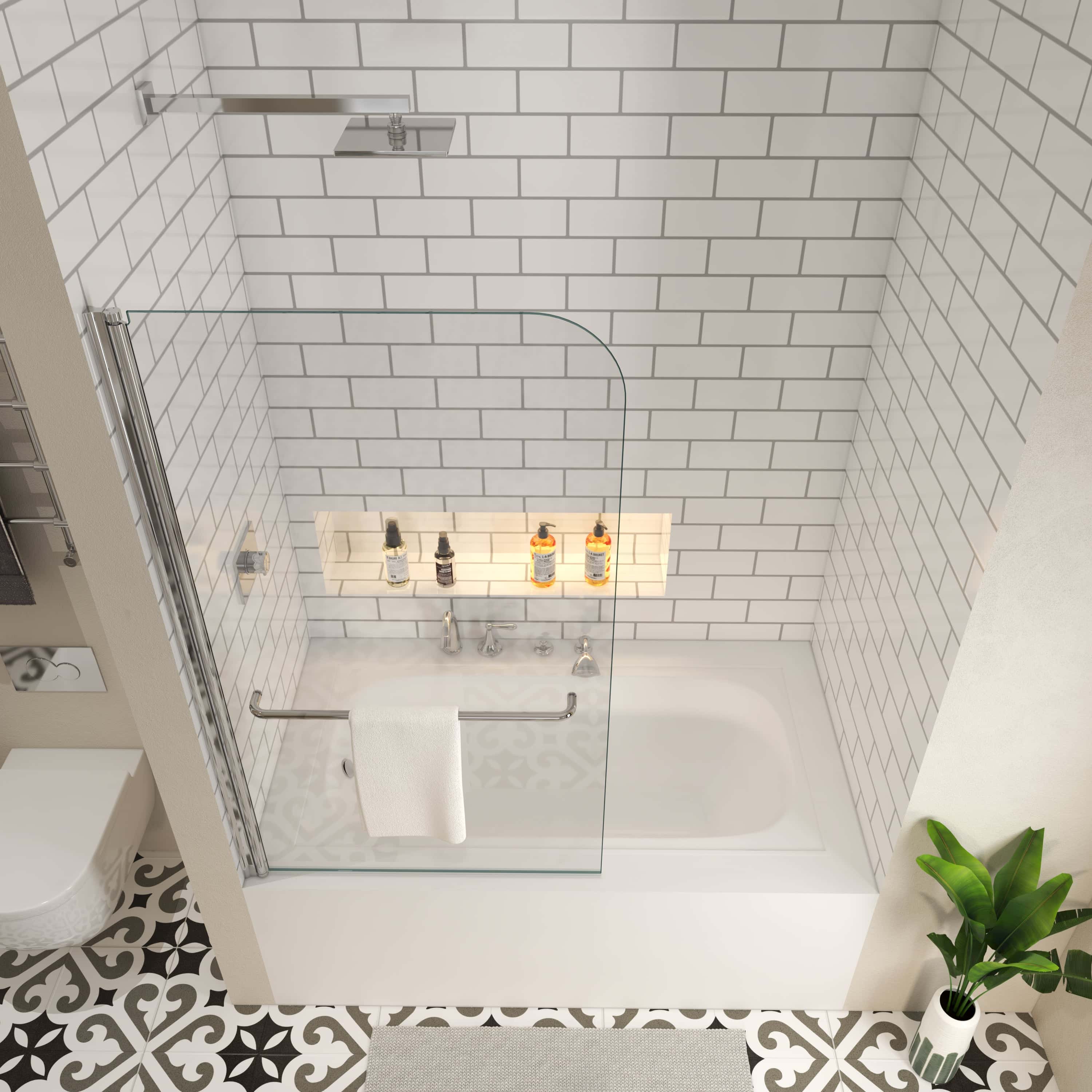 (34"W x5 8"H) Bath tub Pivot shower screen, with 1/4" tempered glass and towel bar 3458