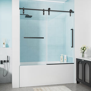 60 x 60 in Frameless Single Sliding Tub Door - 60 x 60 in / Clear Glass / Matte Black view 1
