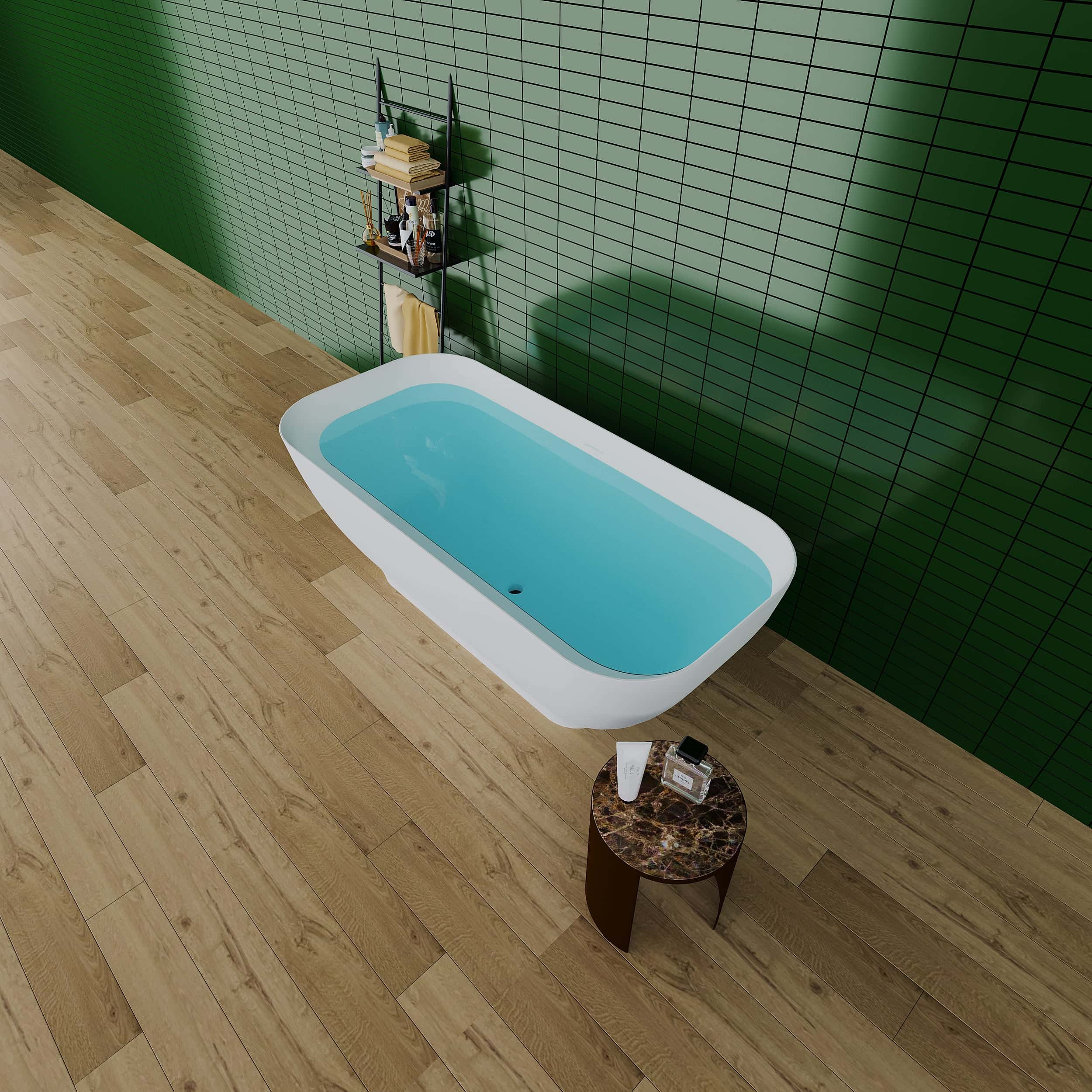 67" Freestanding Solid Surface Bathtub, Luxury Engineered Stone Resin Freestanding Soaking Bathtub with Overflow and Pop-up Drain cUPC Certified, Matte White 22S04-67