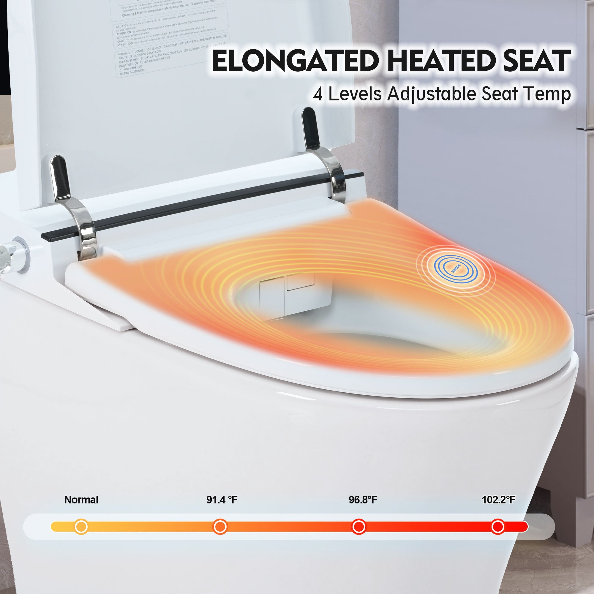 Heated Seat Smart Toilet without Bidet, Upmarket Compact Dual Flush Toilet 1/1.28 GPF, Tank less toilet with Adjustable Temp Heated Seat, Foot sensor Flush, White Night Light, Knob Control,Auto Flush