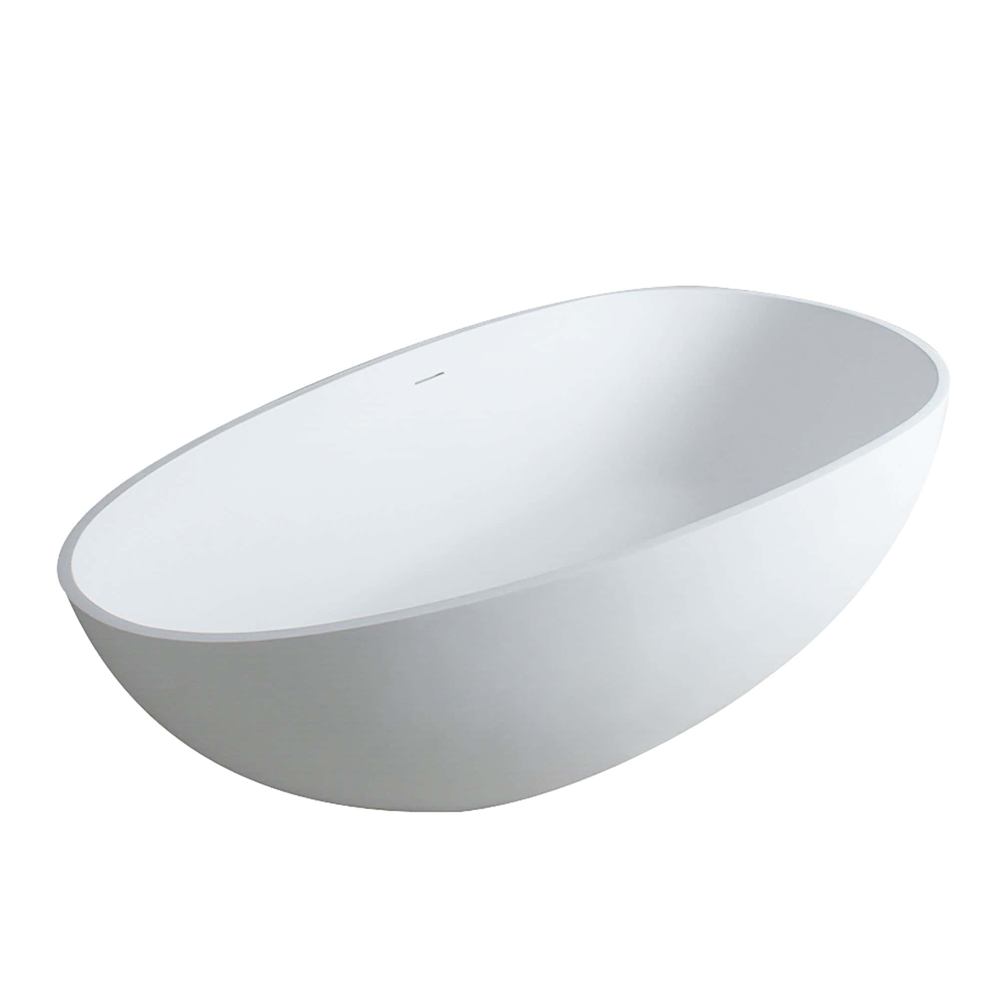 59" Freestanding Solid Surface Bathtub, Luxury Handcrafted Stone Resin Freestanding Soaking Bathtub with Overflow and Pop-up Drain, Matte White 24S02-59MW