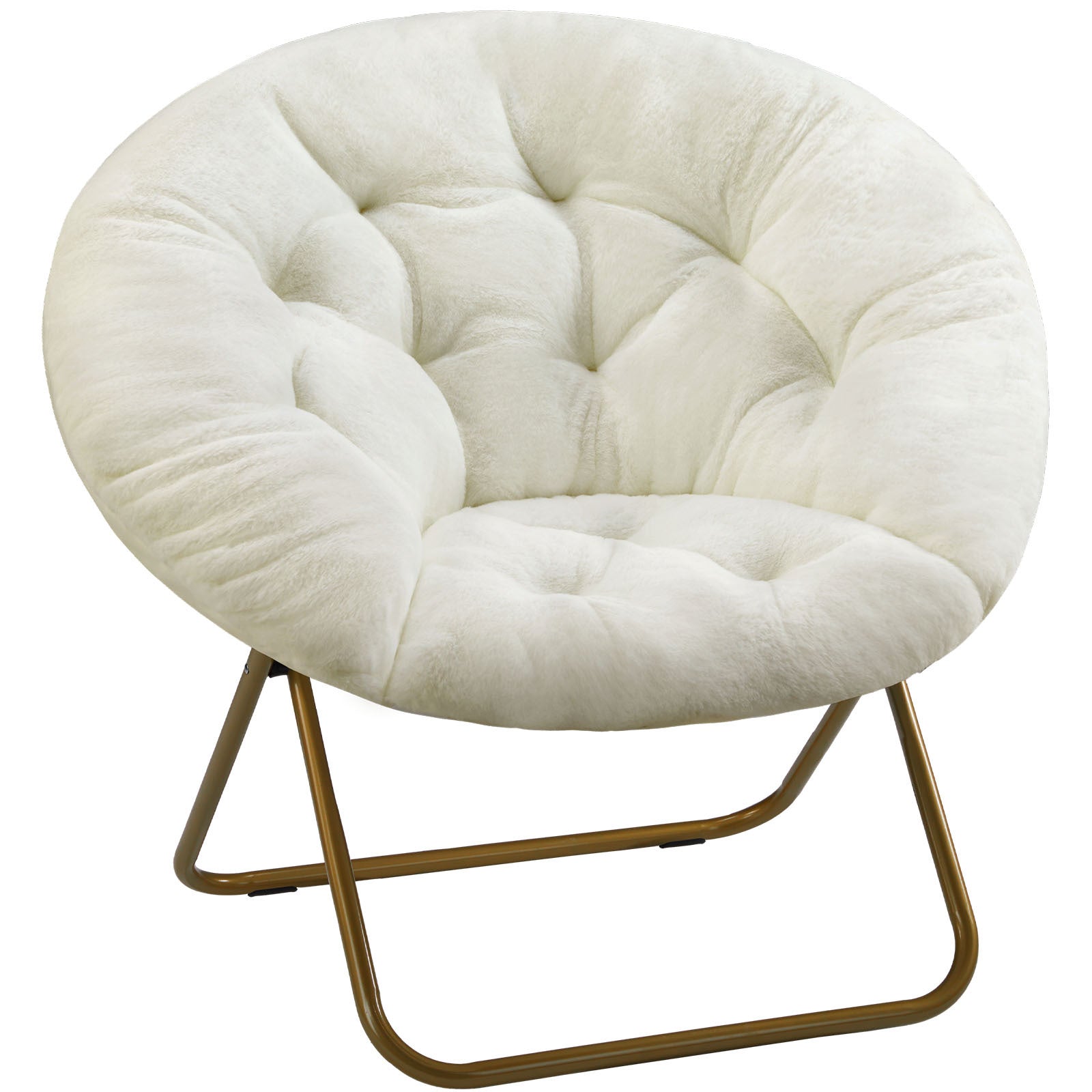 Cozy Saucer Chair Faux Fur Metal Frame Anti-Slip Leg for Living Room Bedroom, Large, White