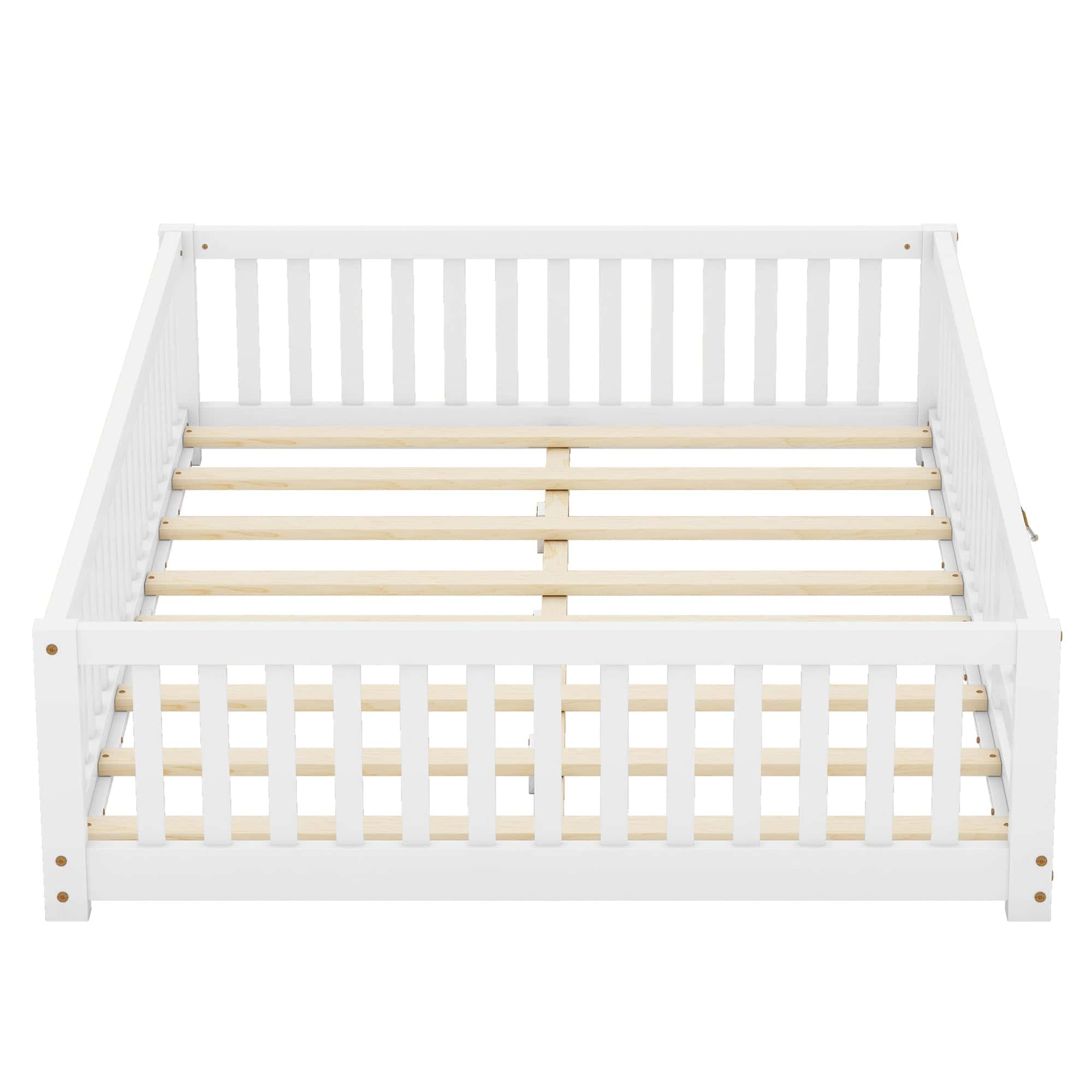 Full Size Bed Floor Bed with Safety Guardrails and Door for Kids, White(Old SKU: W158090689)