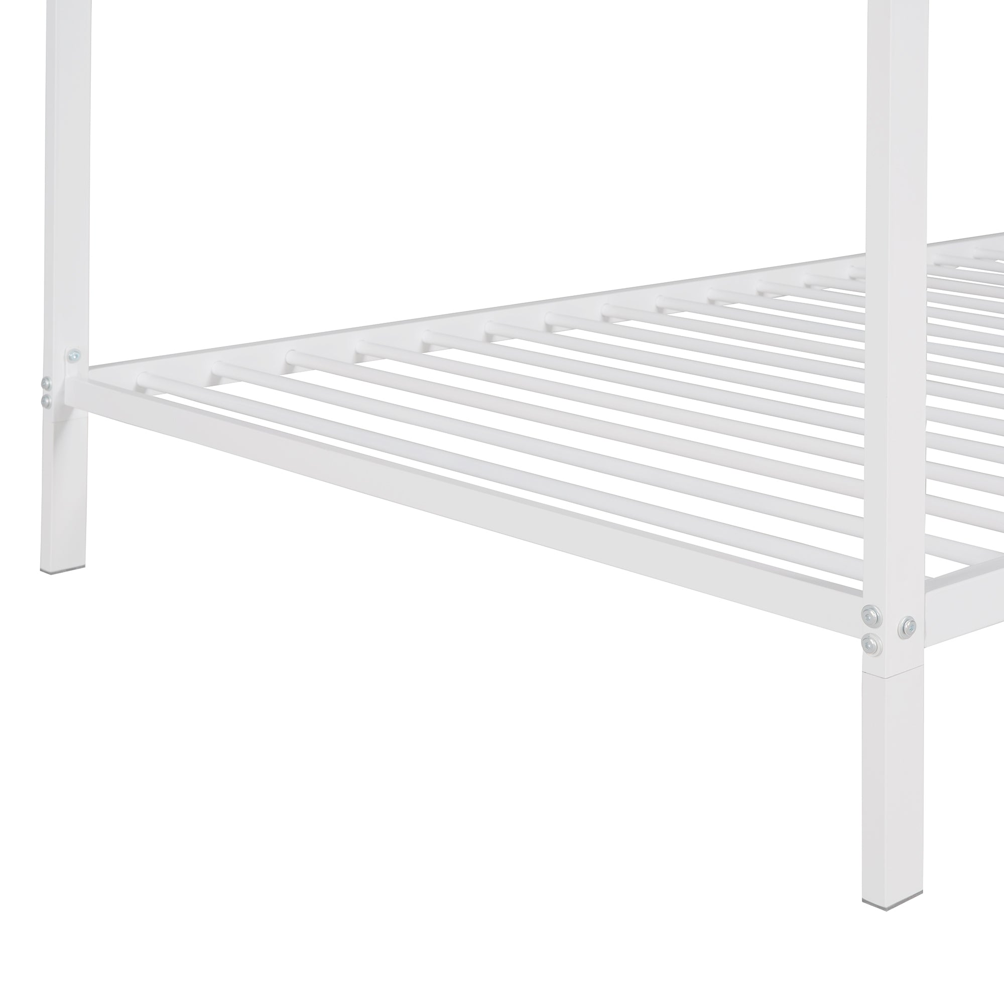 House Bed Frame Twin Size , Kids Bed Frame Metal Platform Bed Floor Bed for Kids Boys Girls No Box Spring Needed White