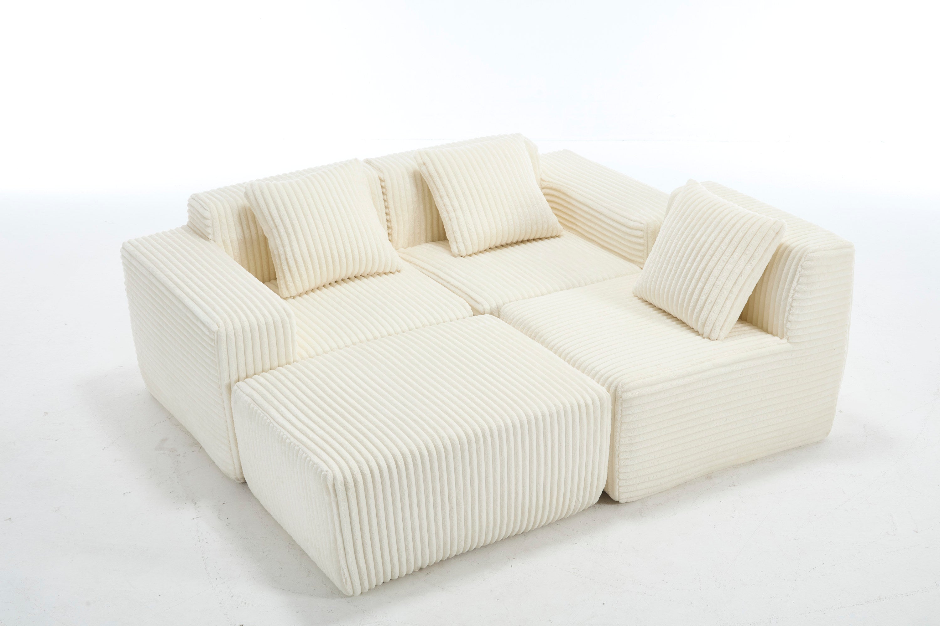 Modern Minimalist Modular Sectional Sofa,  L-Shape Upholstered Cloud Couch with Deep Seats, Right Facing Chaise for Living Room-White