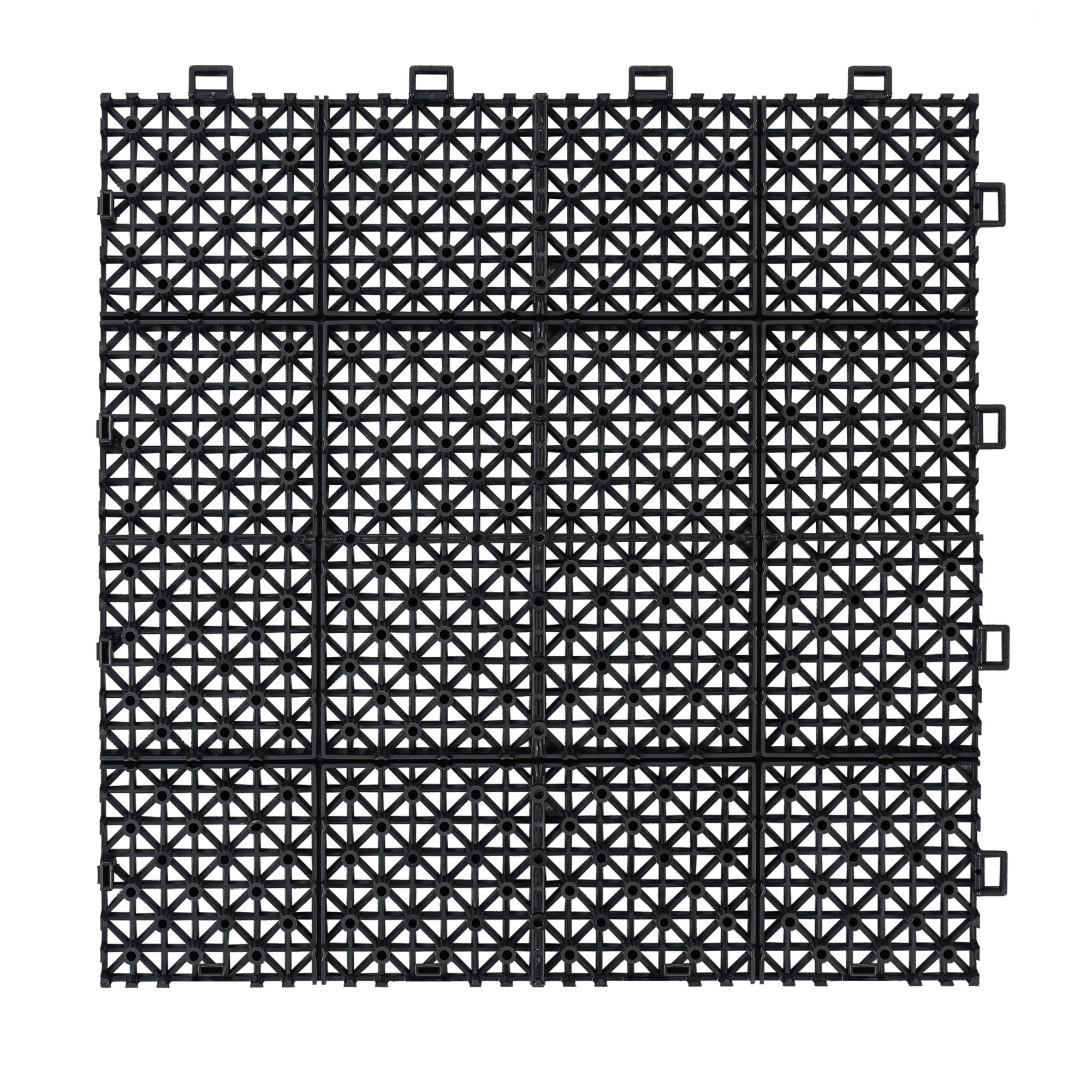 12 x 12 Inch Black Interlocking Deck Tiles Plastic Waterproof Outdoor All Weather Anti-slip Bathroom Shower Balcony Porch Strong Weight Capacity Upto 6613 LBS, Rosette Pattern Pack of 12