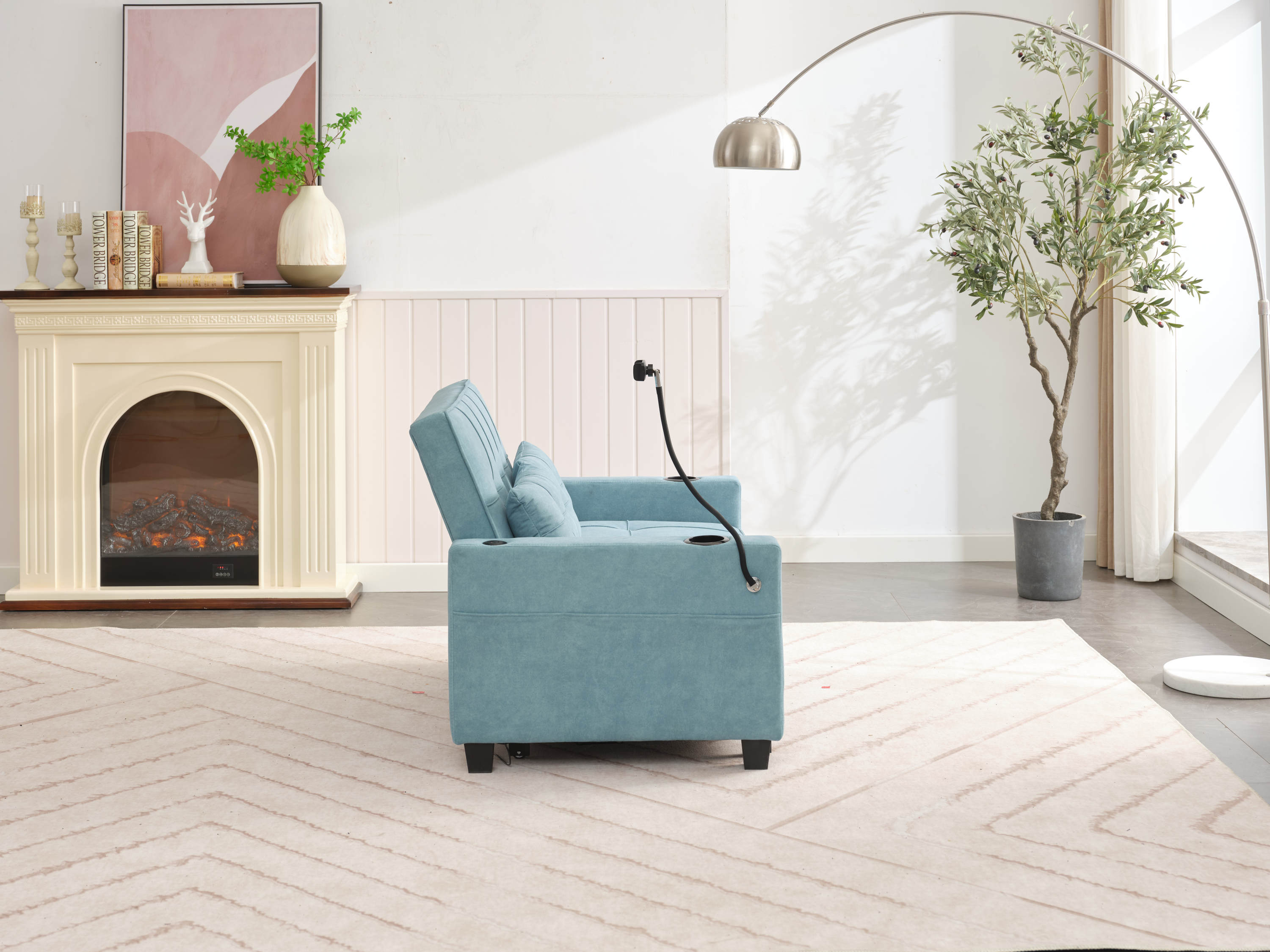 Futon Chair Bed Convertible Chair 3-in-1 Pull Out Sleeper Chair Beds with USB Ports,Wear-resistant and Anti-scratch, Armchair Bed Sleeper for Living Room (Green Tech cloth)