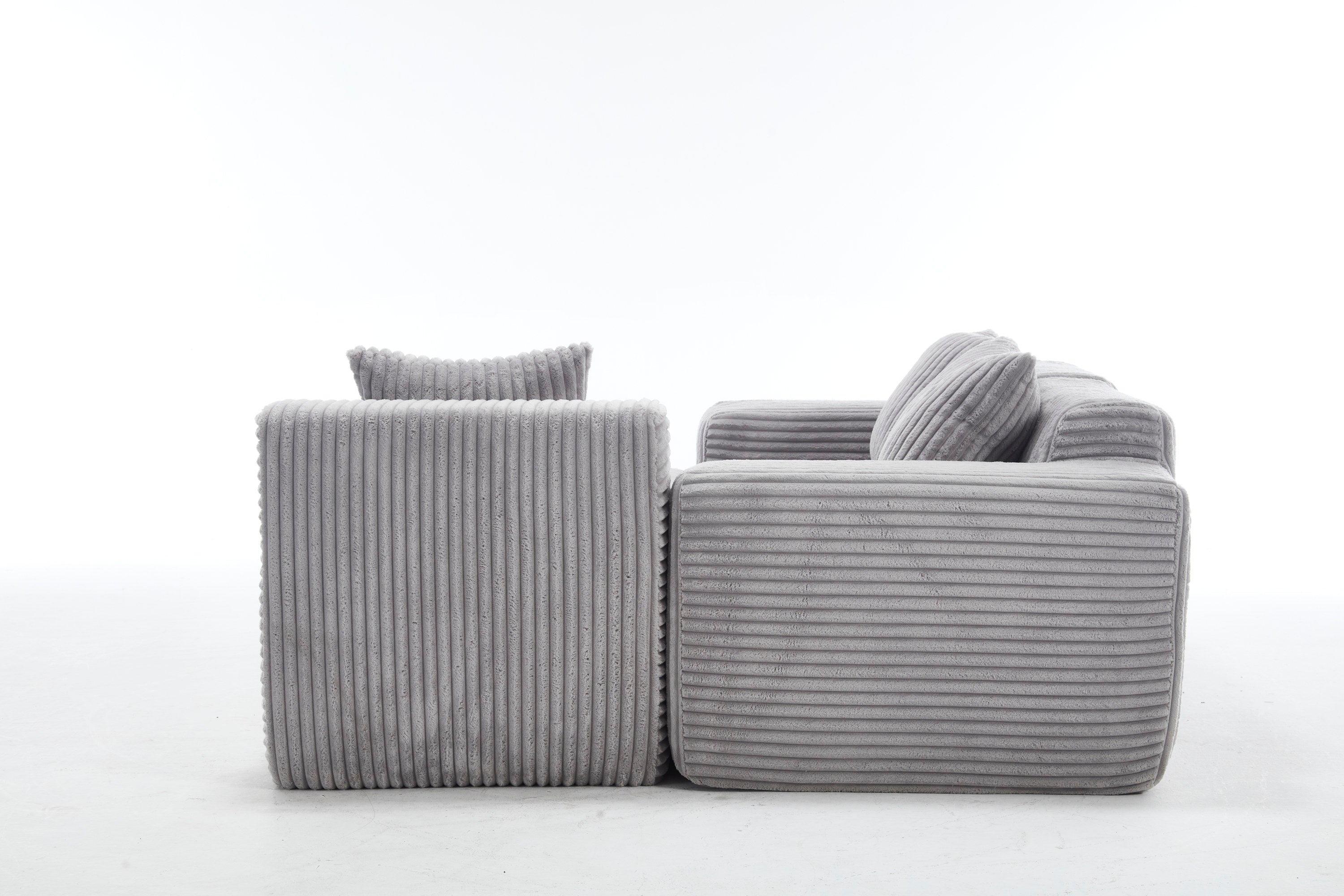 Modern Minimalist Modular Sectional Sofa,  L-Shape Upholstered Cloud Couch with Deep Seats, Right Facing Chaise for Living Room-Light Gray