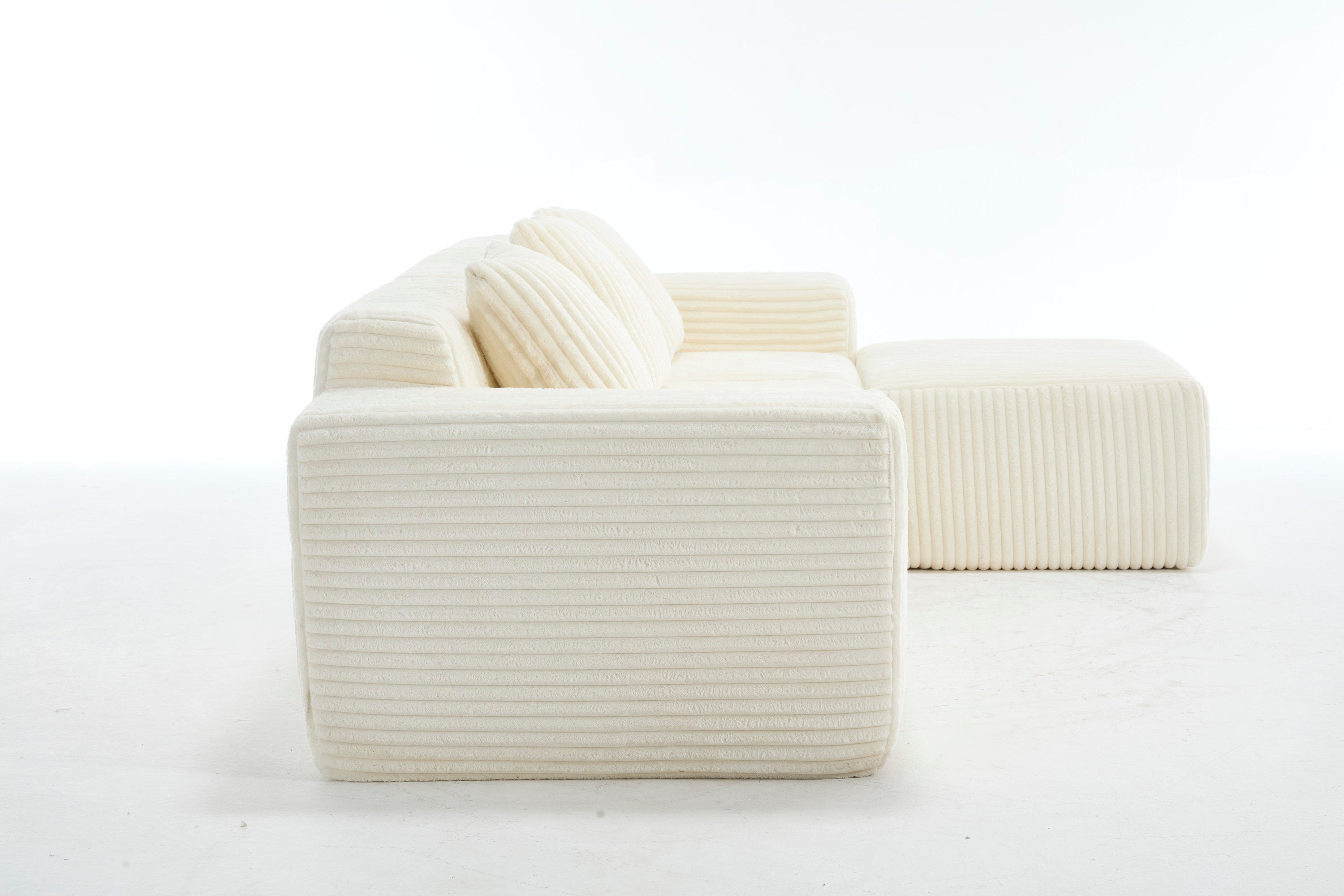 Modern Minimalist Modular Sectional Sofa,  L-Shape Upholstered Cloud Couch with Deep Seats, Right Facing Chaise for Living Room-White