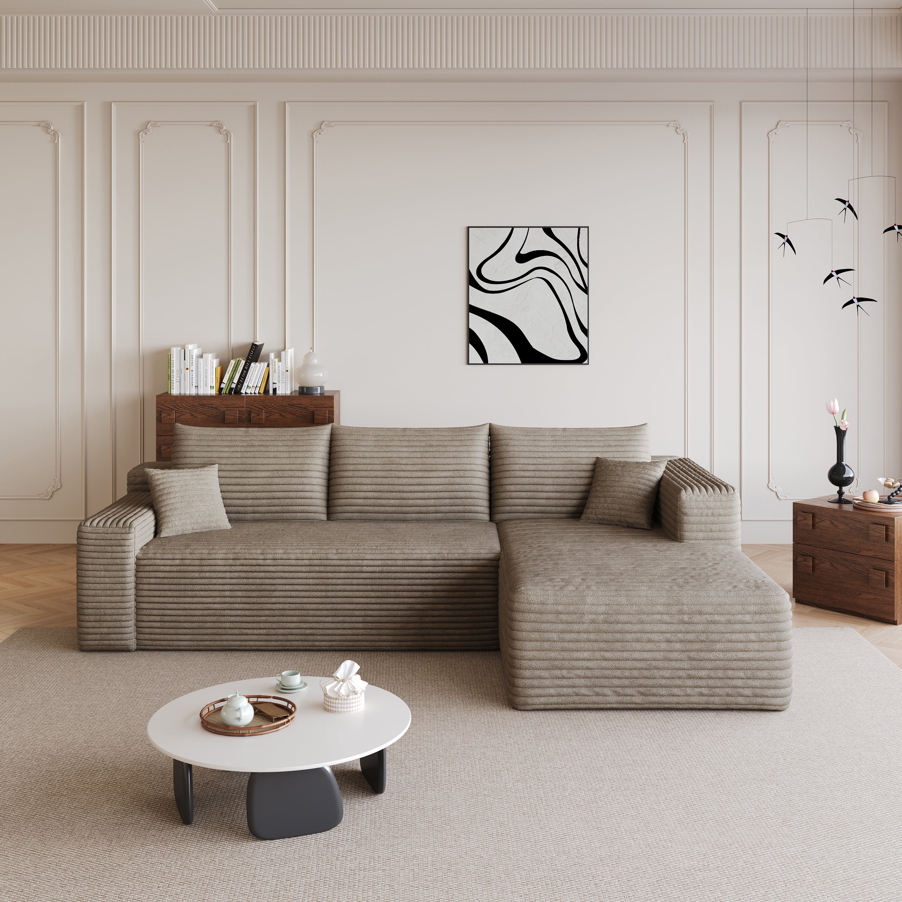 Camel corduroy modern minimalist sectional sofa, full configuration