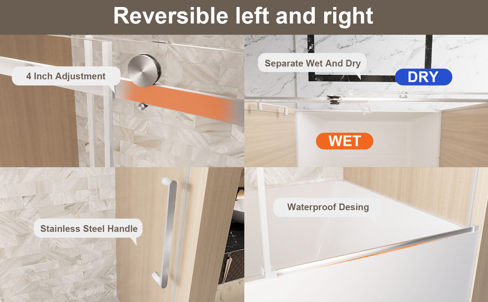 56-60 x 60 in Frameless Single Sliding Square-Tube Tub Door - 56-60 x 60 in / Brushed Nickel / Square Tube view 12