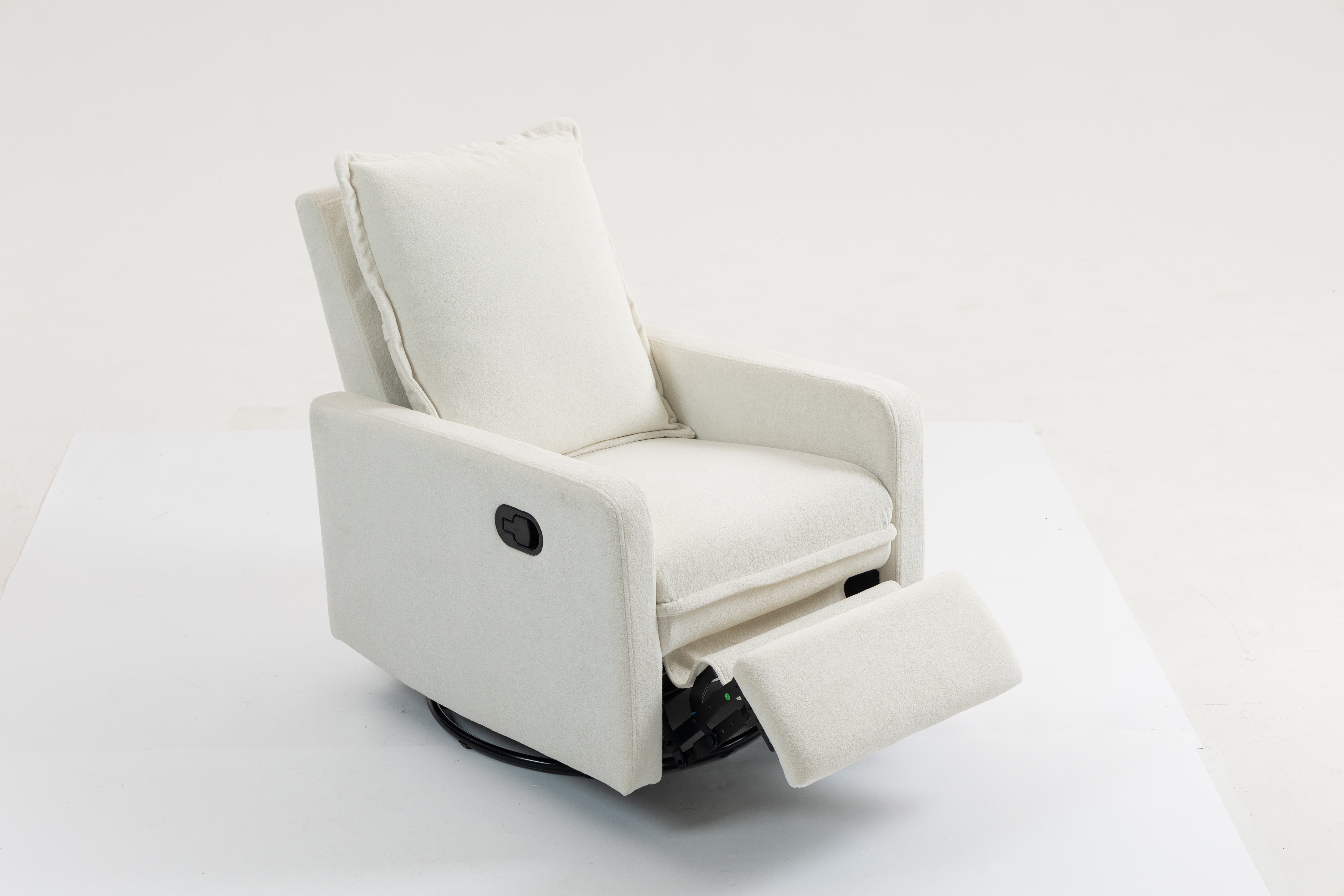 Manual button armchair sofa with plush cushioned seat, side profile