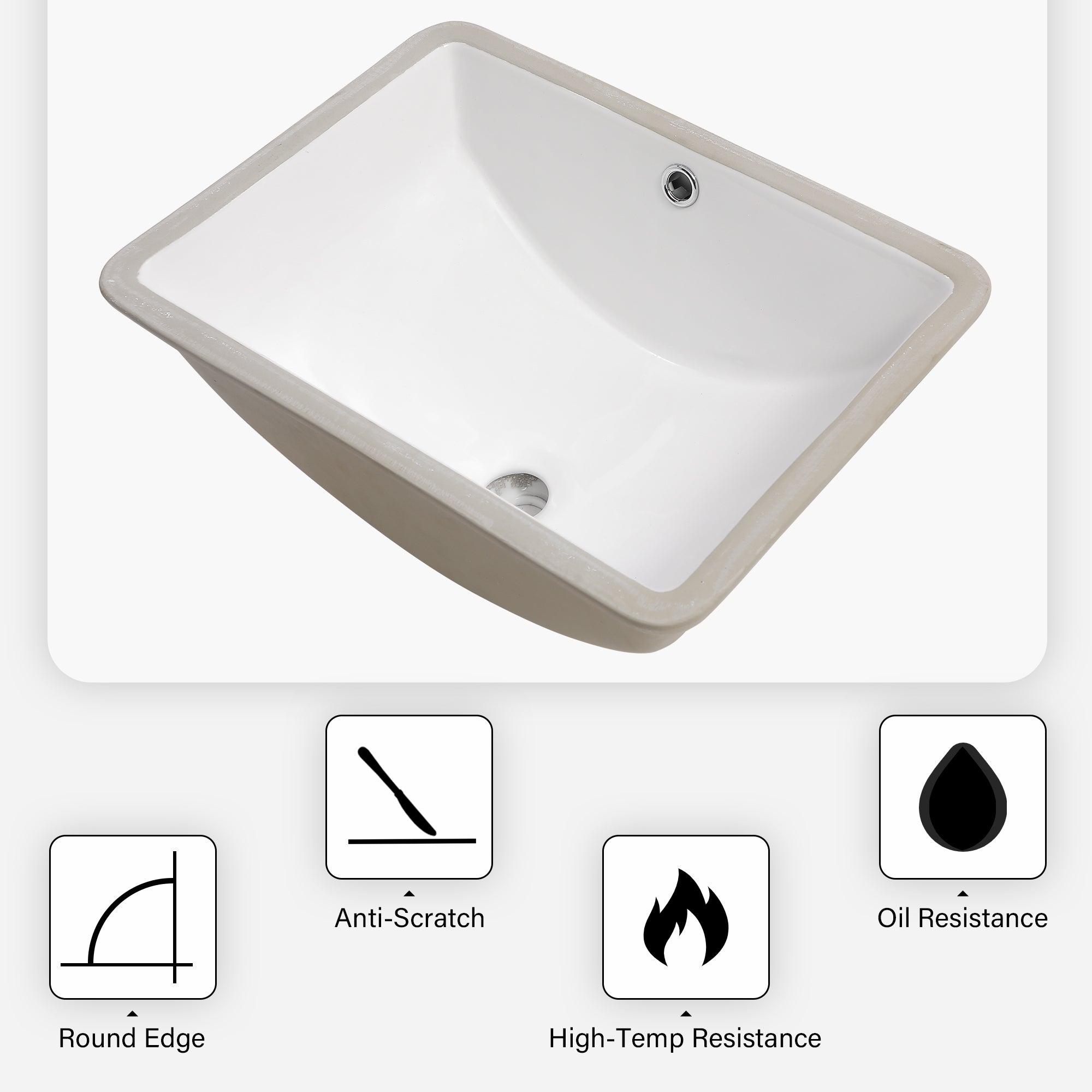 21"x14" White Ceramic Rectangular Undermount Bathroom Sink with Overflow