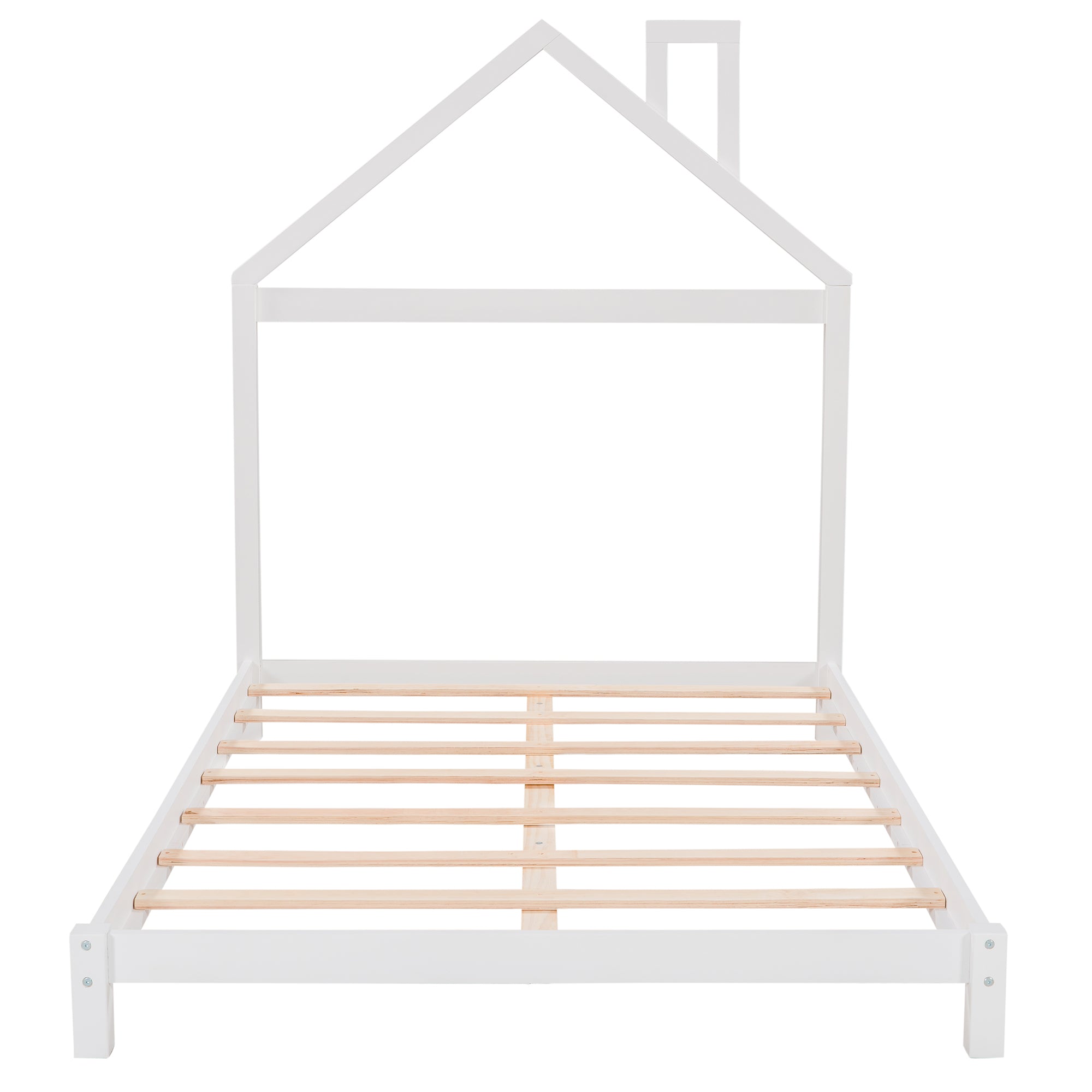 Full Size Wood Platform Bed with House-shaped Headboard (White)