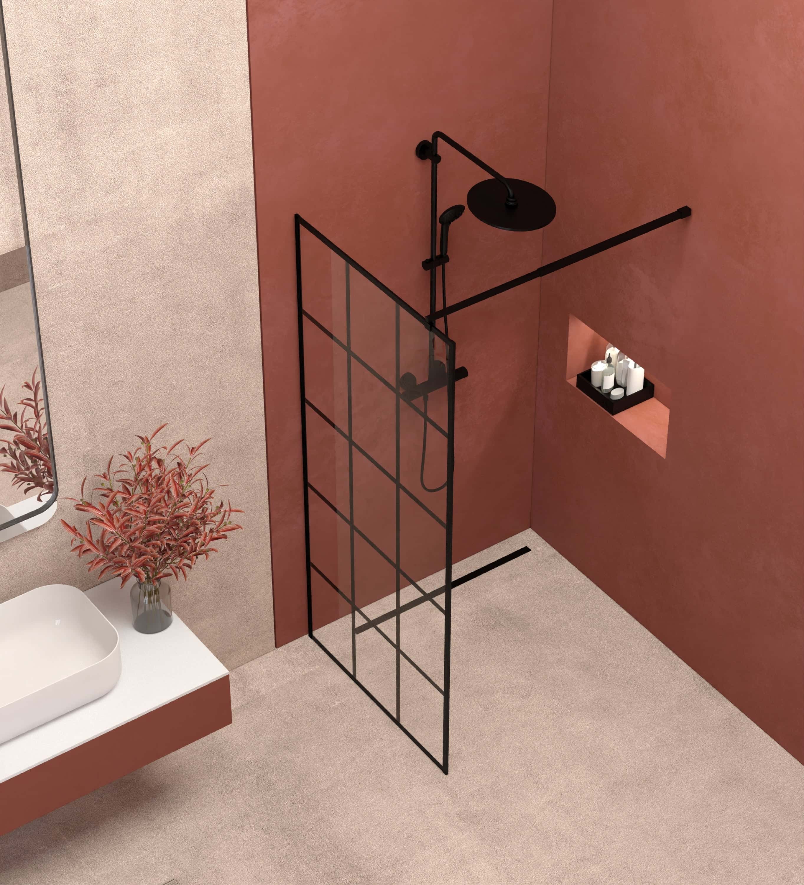 Framed Glass Shower Screen 34"W x 72"H with 1/4" 6mm Silk-printing Tempered Glass, black aluminum and support bar,Shower door