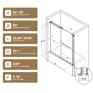 60 x 60 in Frameless Double Sliding Tub Door - 60 x 60 in / Clear Glass / Matte Black view 2