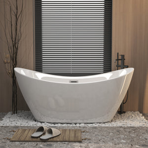 59-inch acrylic freestanding bathtub in gloss white, full side view