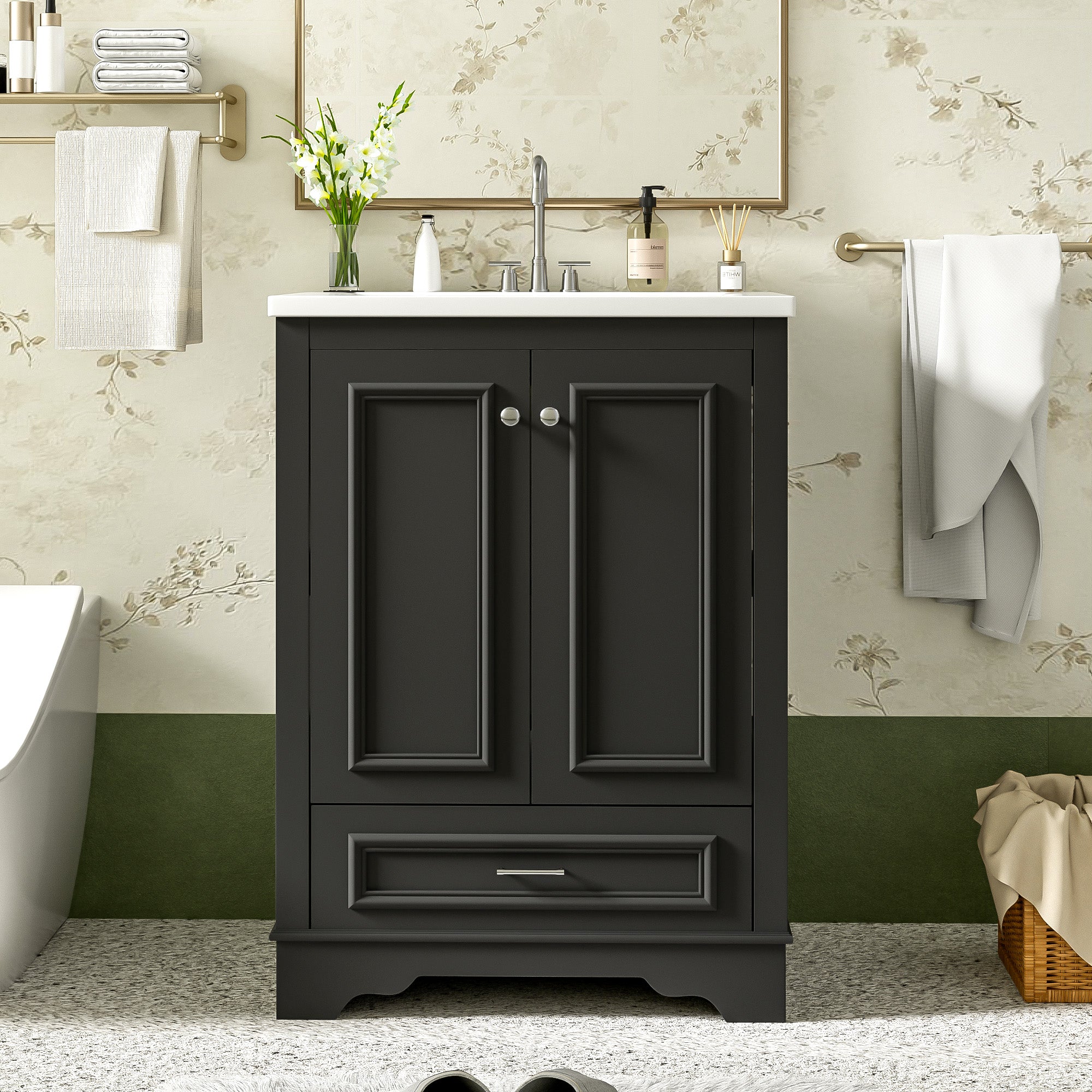 24 inch bathroom vanity ceramic sink close-up detail