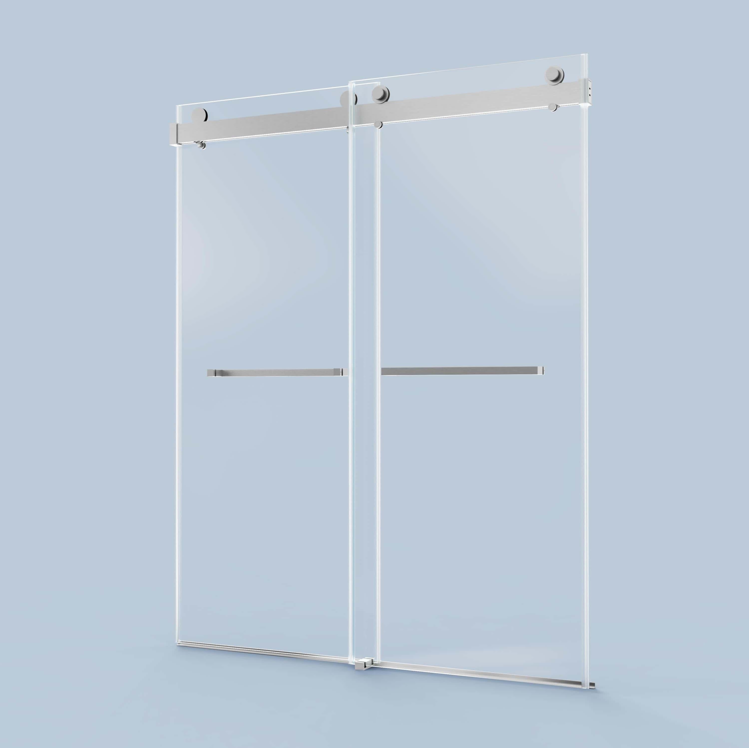68-72"W x 76"H Frameless Double Sliding Soft-Close Shower Door, 3/8inches (10mm) Thick SGCC Tempered Glass Door,  Brushed Nickel