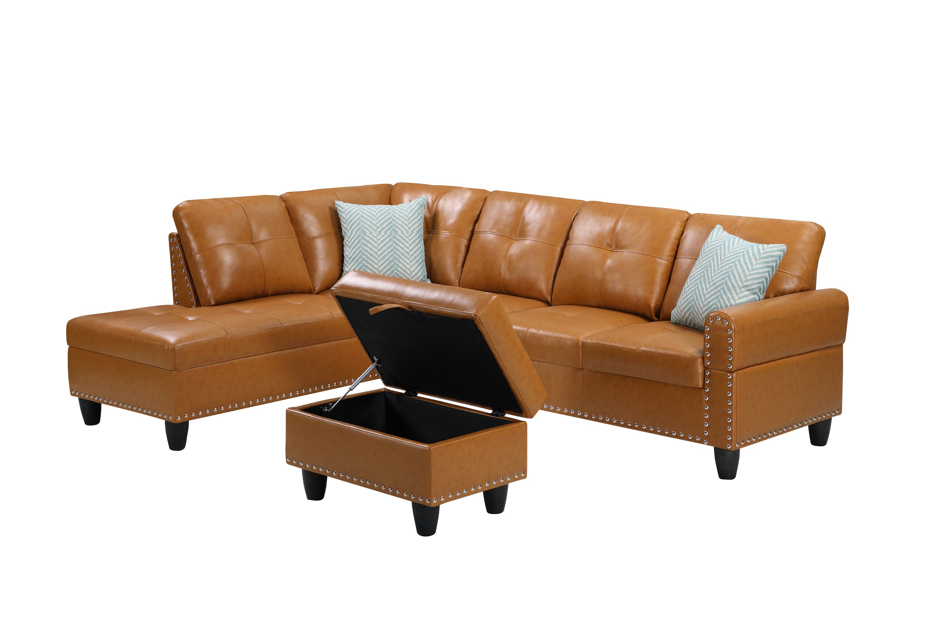Irine Faux Leather Sectional Sofa with Ottoman