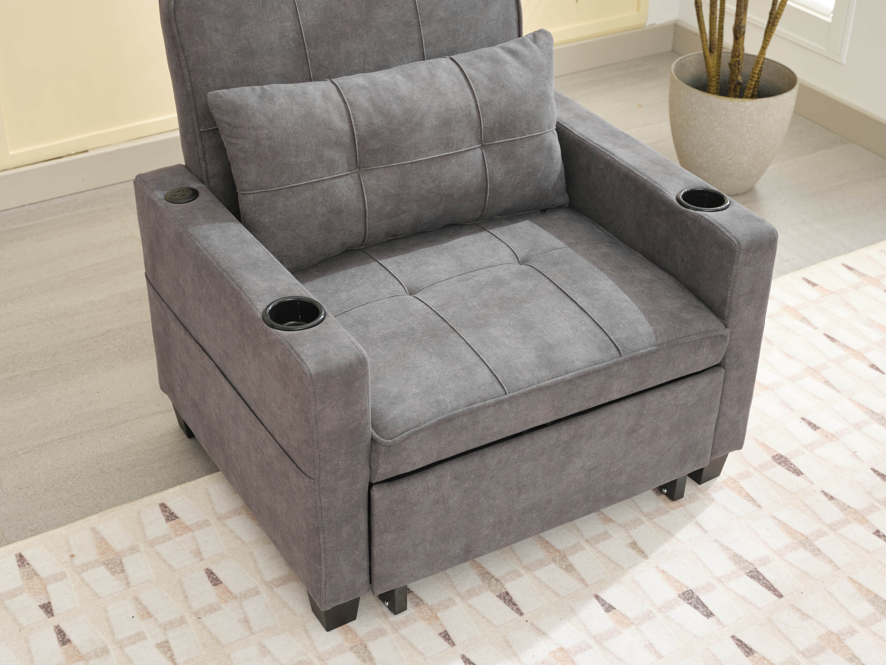 Futon Chair Bed Convertible Chair 3-in-1 Pull Out Sleeper Chair Beds with USB Ports,Wear-resistant and Anti-scratch, Armchair Bed Sleeper for Living Room (Dark Grey Scratch Cloth)