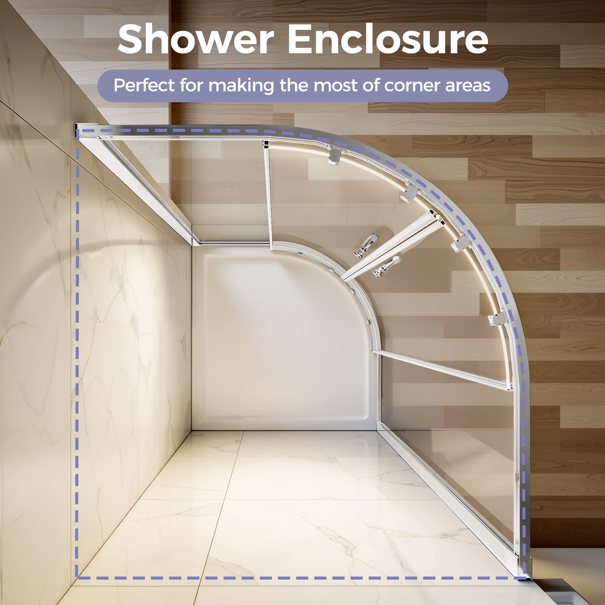 36 x 36 x 72 in Neo-Round Sliding Shower Enclosure - 36 x 36 x 72 in / Chrome view 5