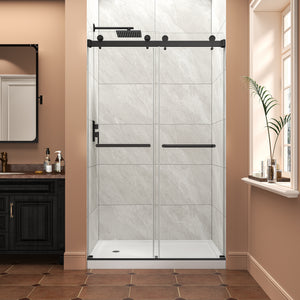 43-48 x 76 in reversible bypass shower door matte black front view