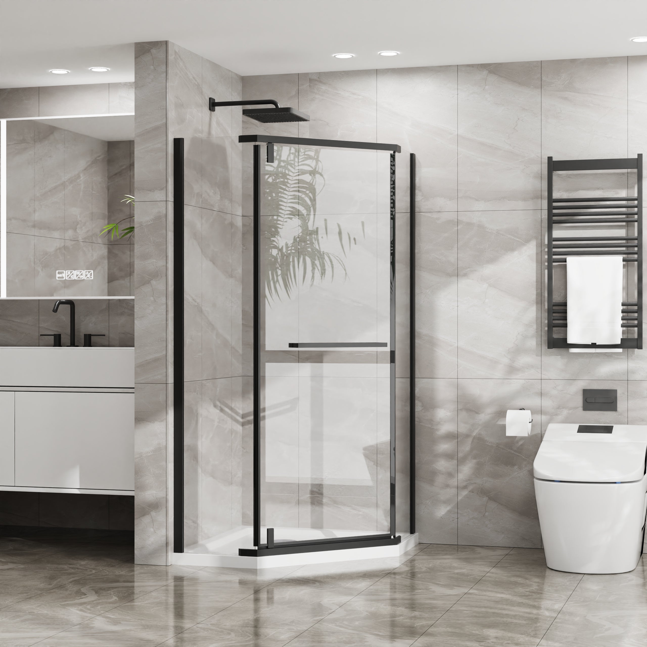 36 x 36 x 72 in Neo-Angle Shower Kit with Base - 36 x 36 x 72 in / White Base view 4